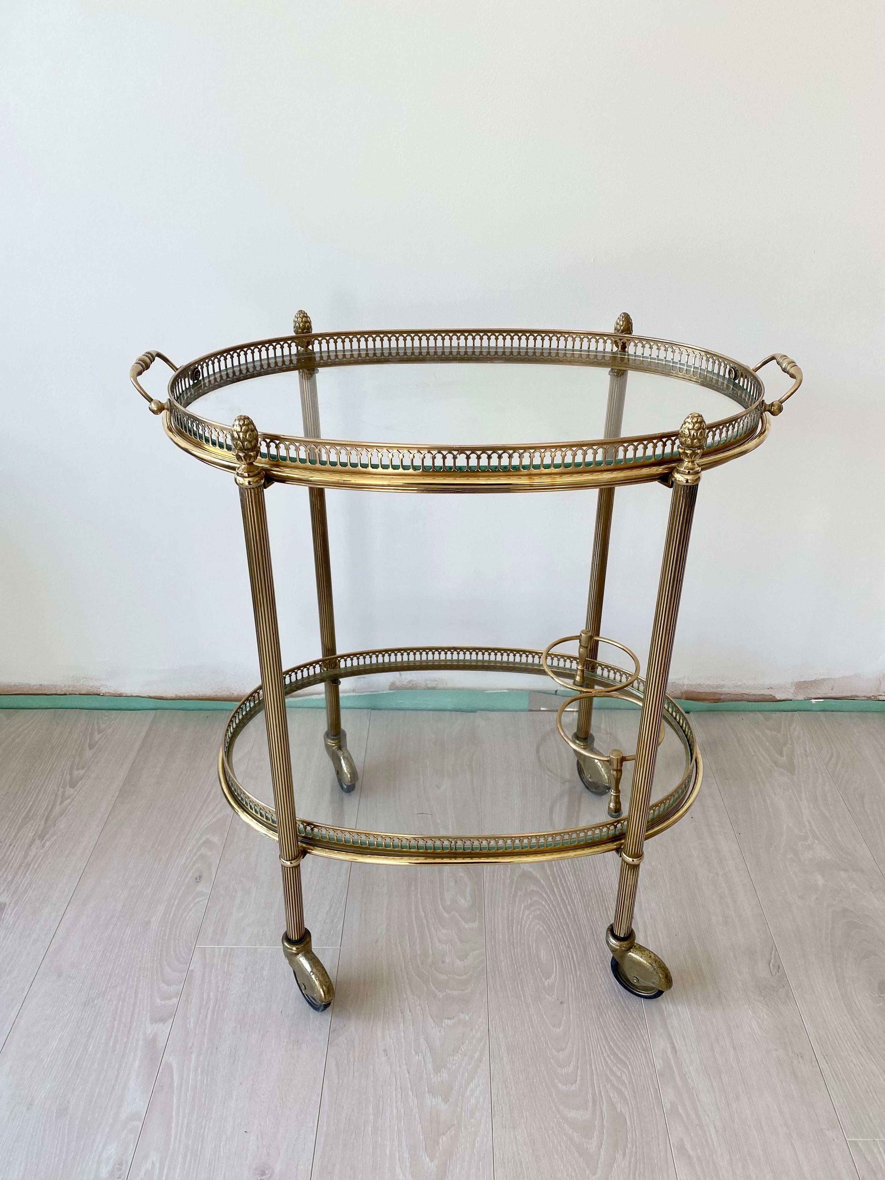 Mid-20th Century Vintage French Brass Cocktail Drinks Trolley Bar Cart