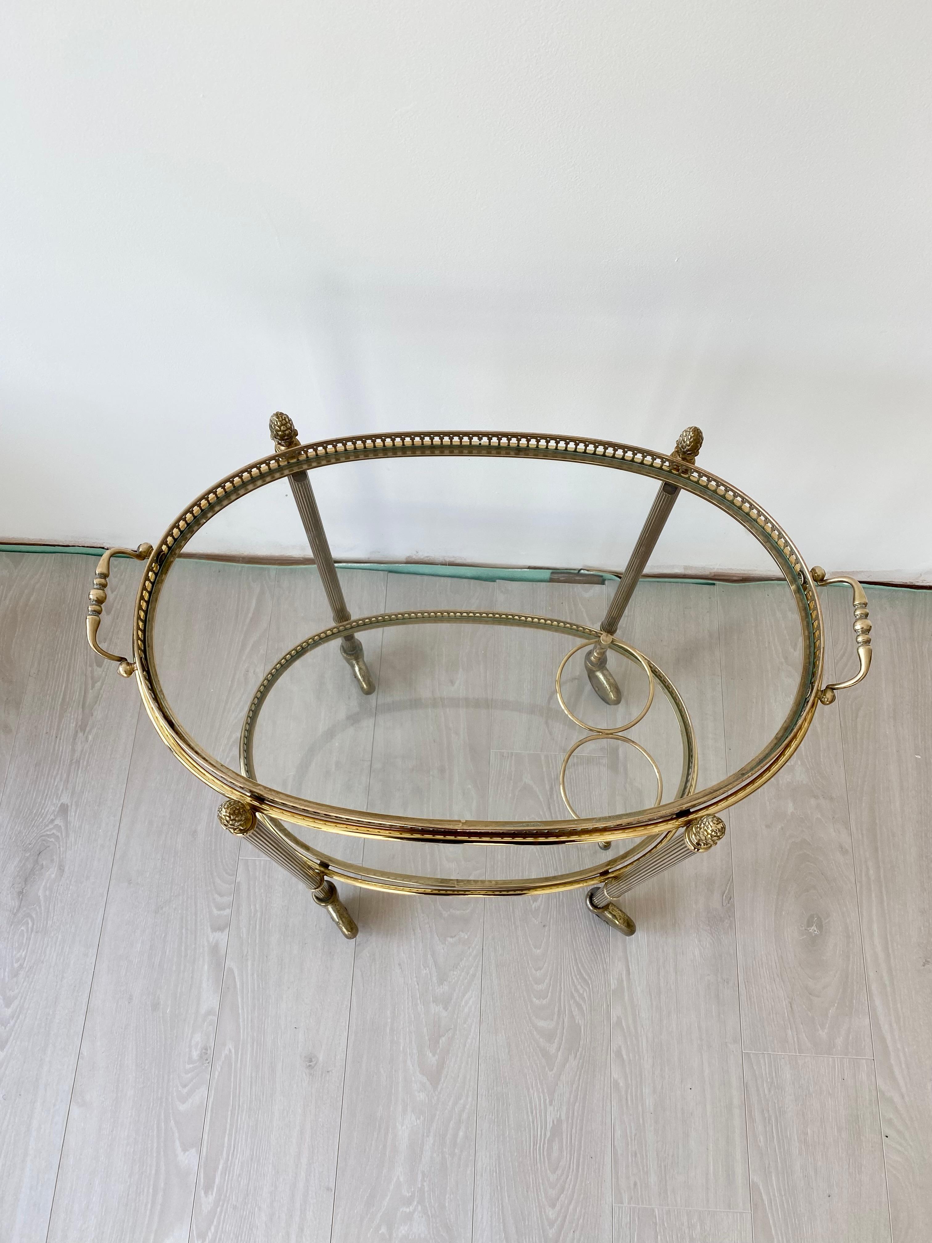 Vintage French Brass Cocktail Drinks Trolley Bar Cart 2