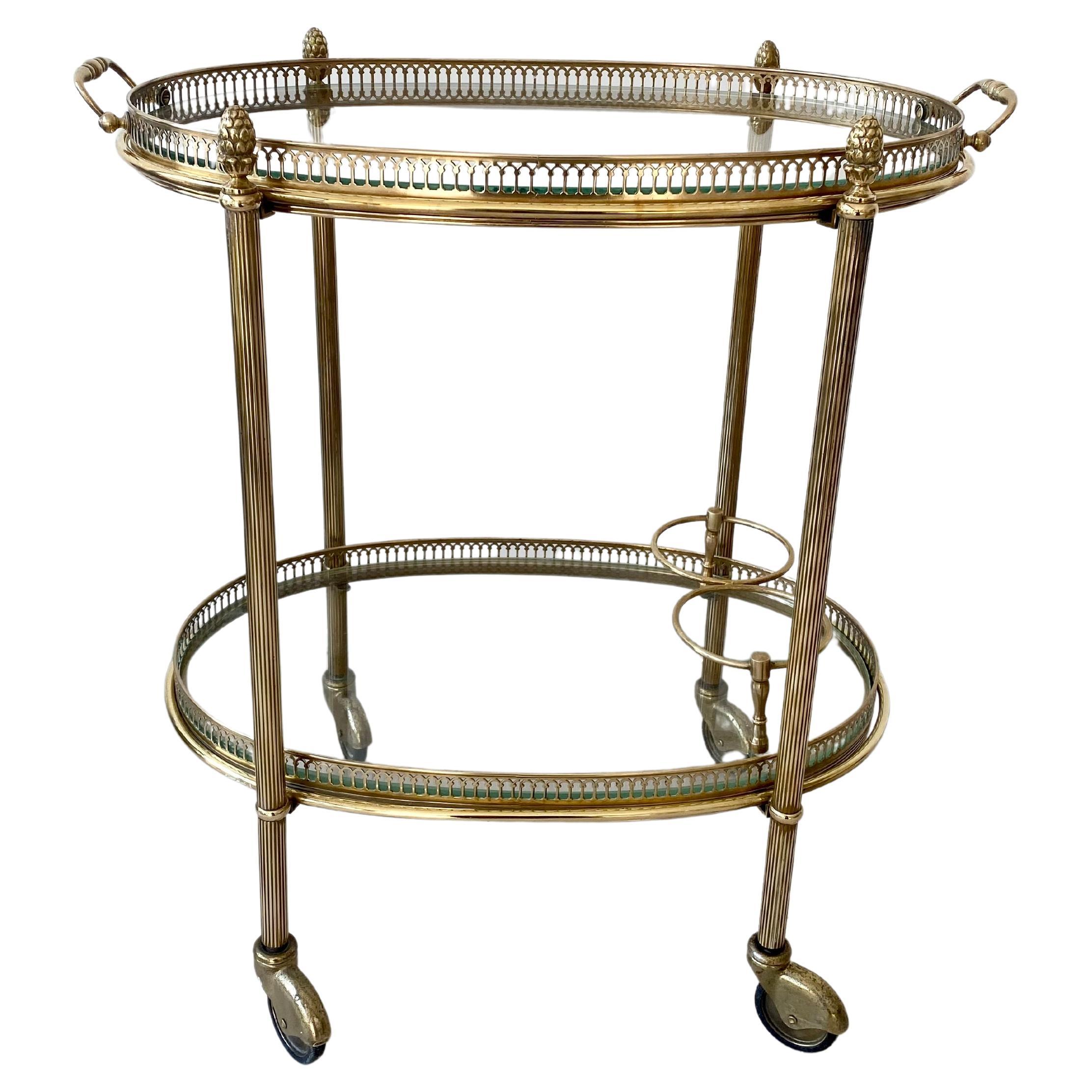 Vintage French Brass Cocktail Drinks Trolley Bar Cart For Sale at 1stDibs