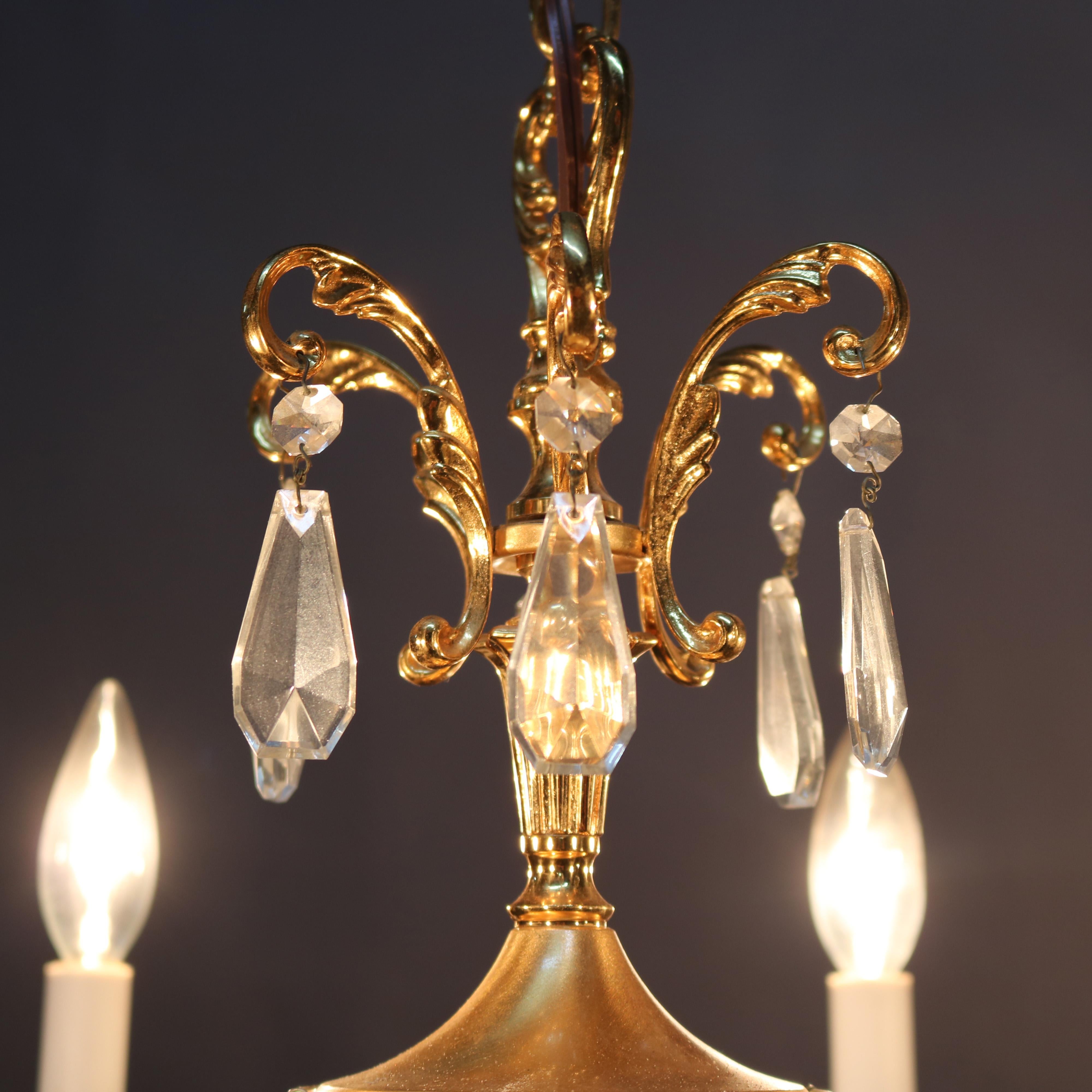 Vintage French Brass and Crystal Nine-Light Chandelier, circa 1930 4