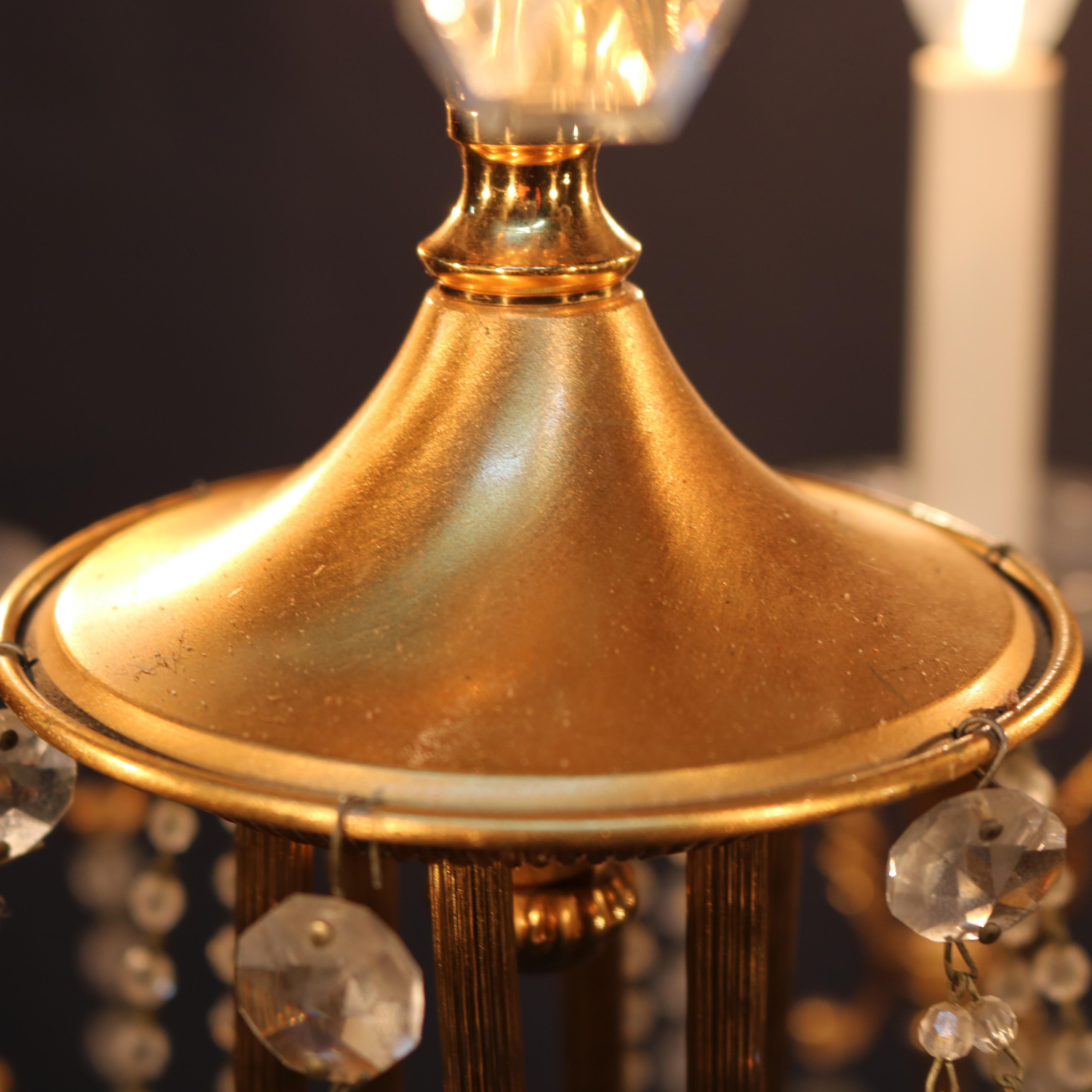 Vintage French Brass and Crystal Nine-Light Chandelier, circa 1930 1
