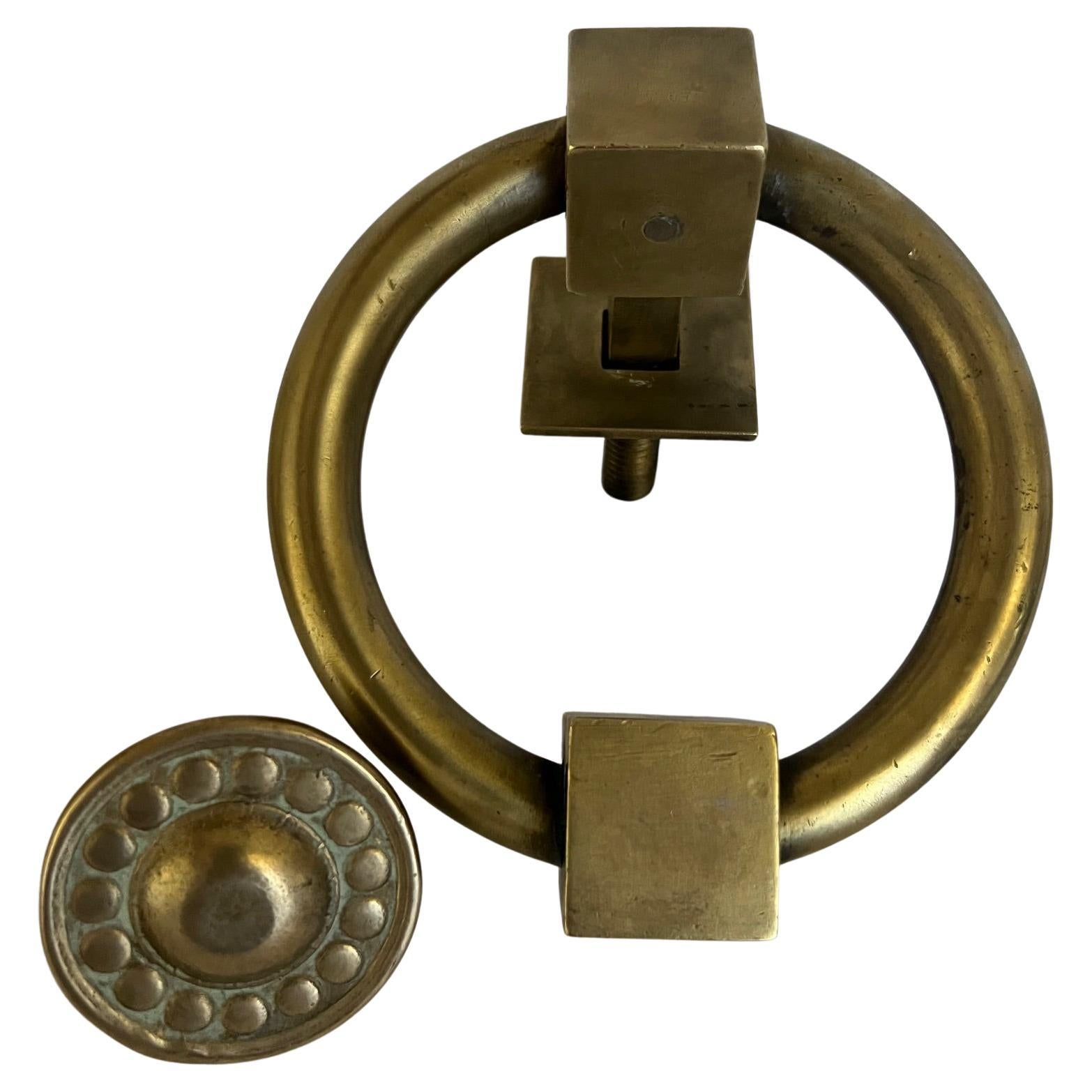 Vintage French Brass Door Knocker with Antique Backplate