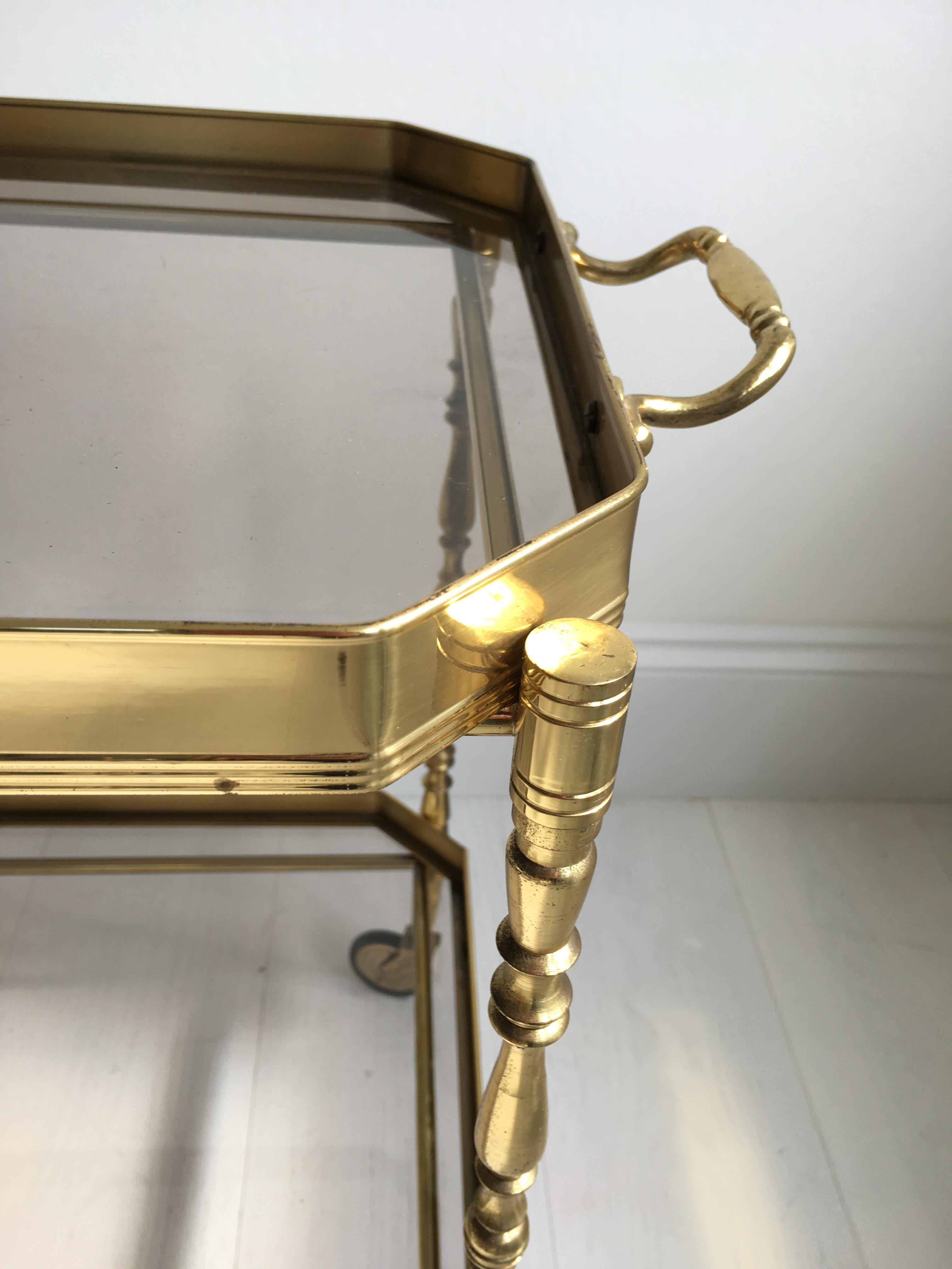 Vintage French Brass Drinks Trolley Bar Cart In Good Condition In Copthorne, GB