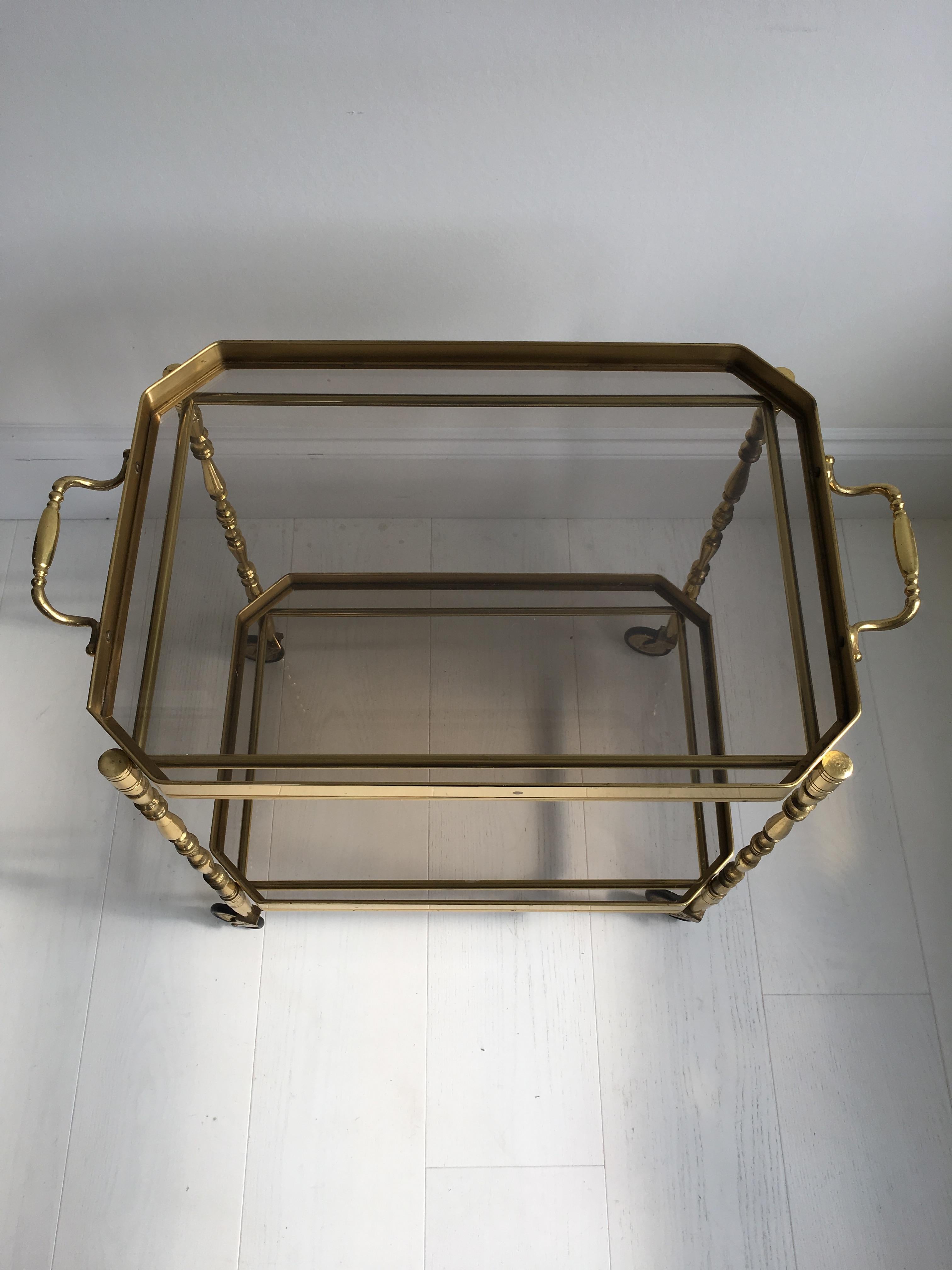 Late 20th Century Vintage French Brass Drinks Trolley Bar Cart