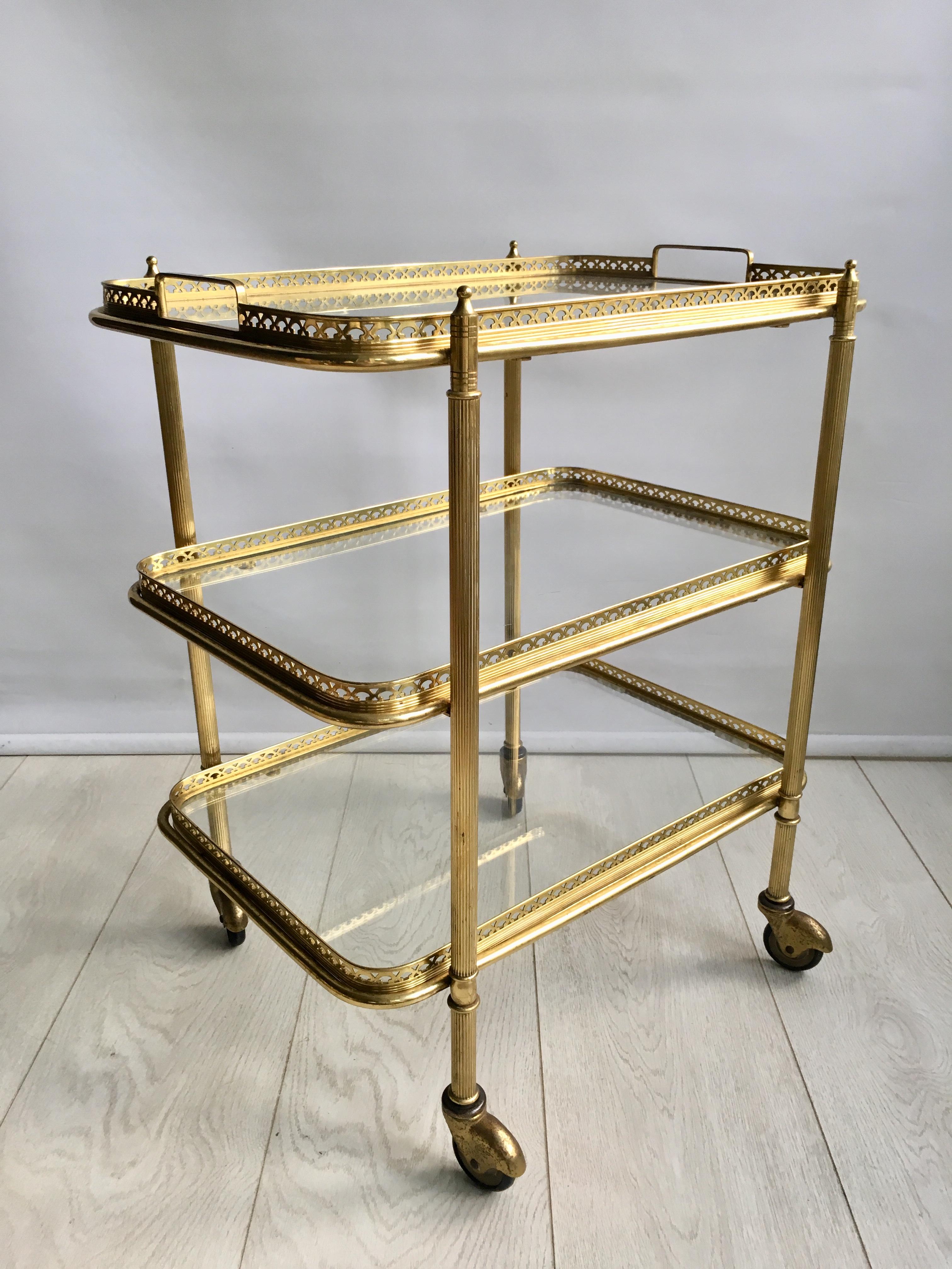 Mid-20th Century Vintage French Brass Drinks Trolley Bar Cart For Sale