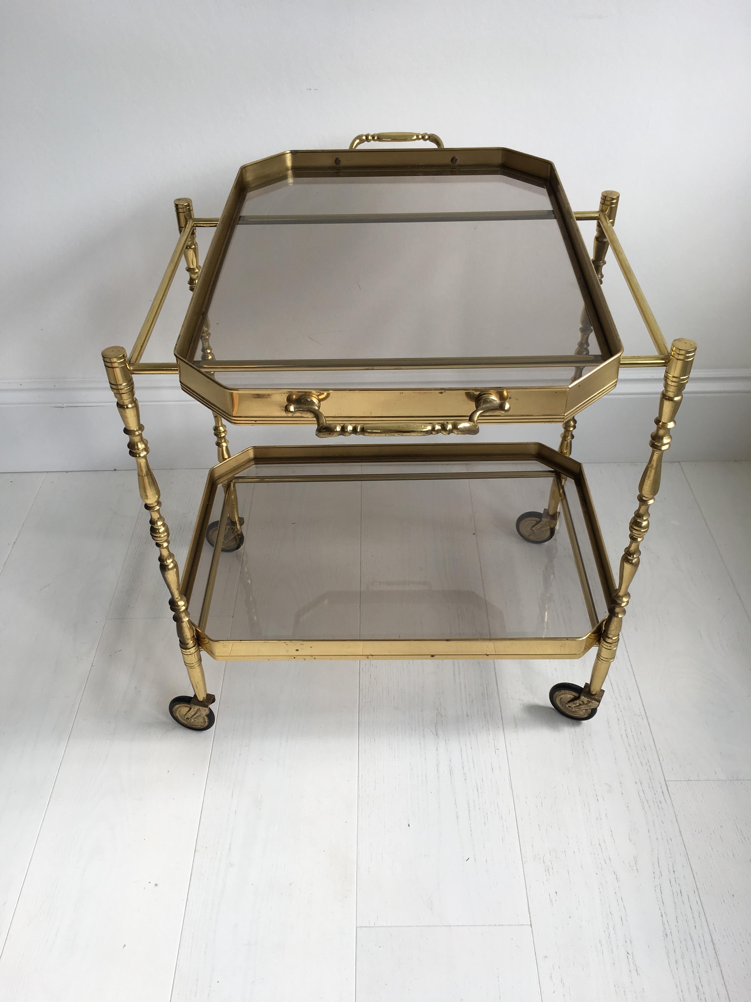 Vintage French Brass Drinks Trolley Bar Cart 1