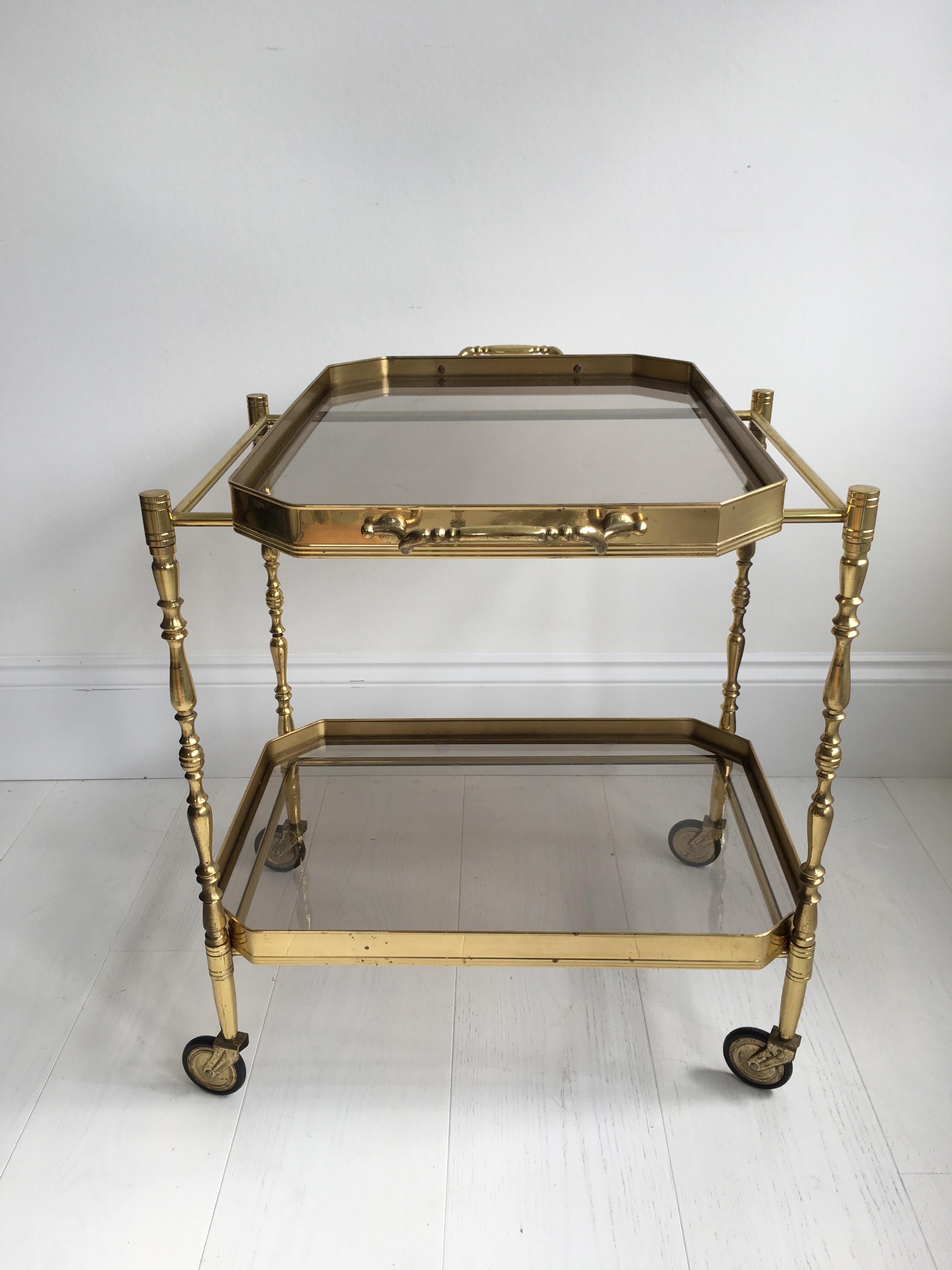 Vintage French Brass Drinks Trolley Bar Cart 2