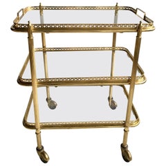Vintage French Brass Drinks Trolley Bar Cart
