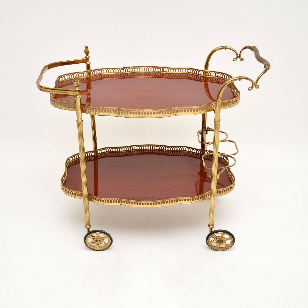 Mid-Century Modern Vintage French Brass Drinks Trolley For Sale