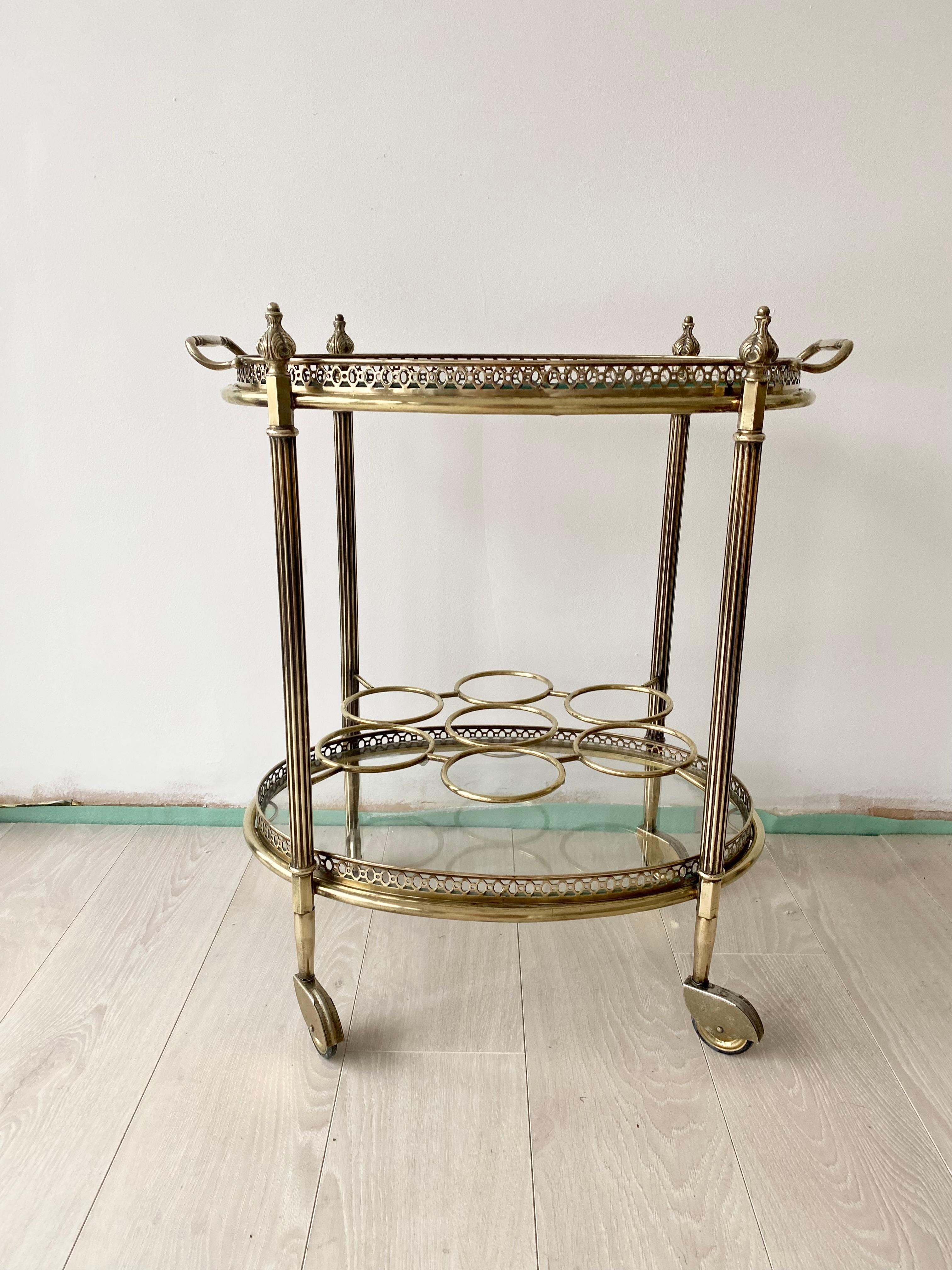 Mid-20th Century Vintage French Brass Drinks Trolley For Sale