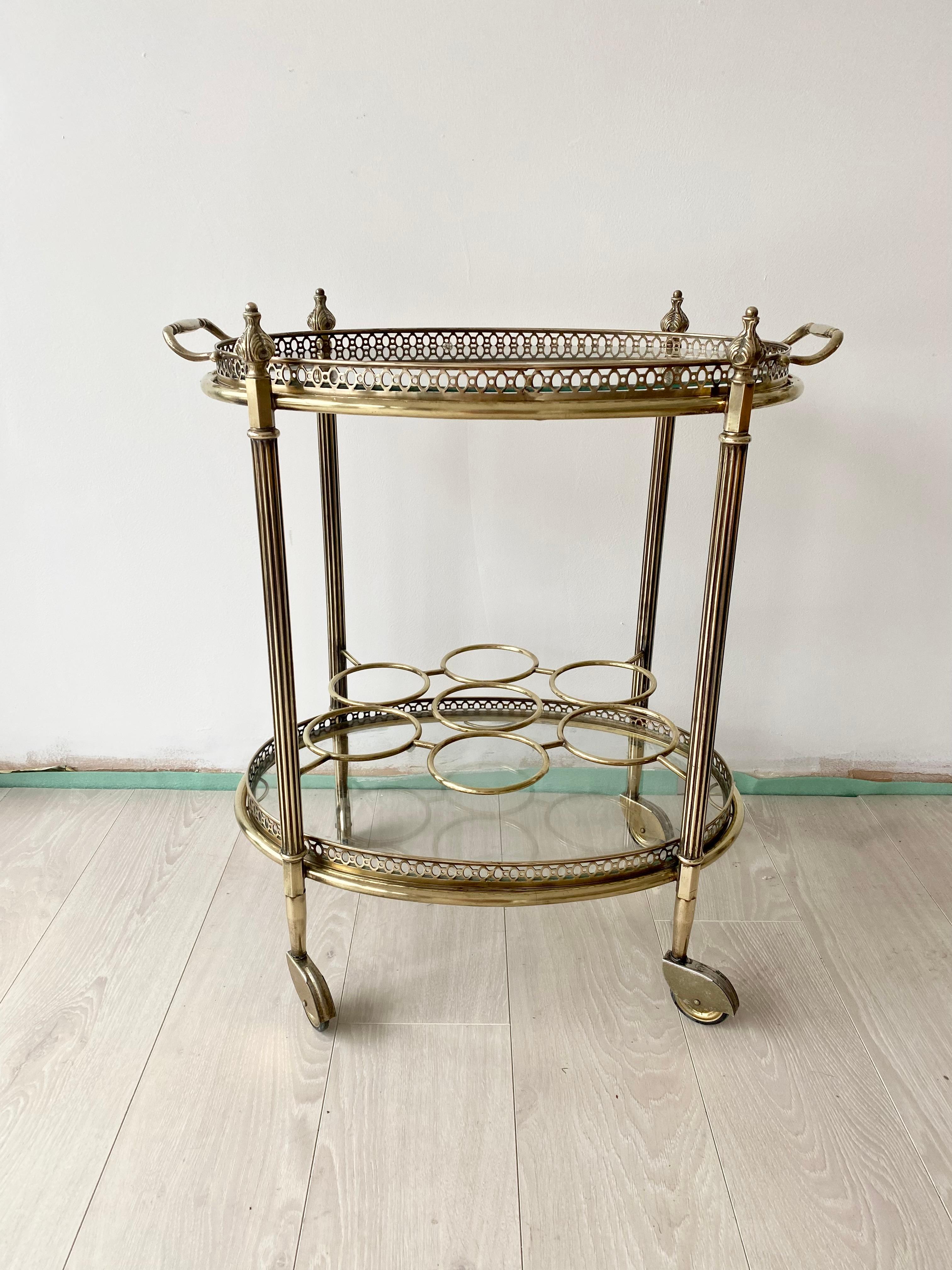 Vintage French Brass Drinks Trolley For Sale 1