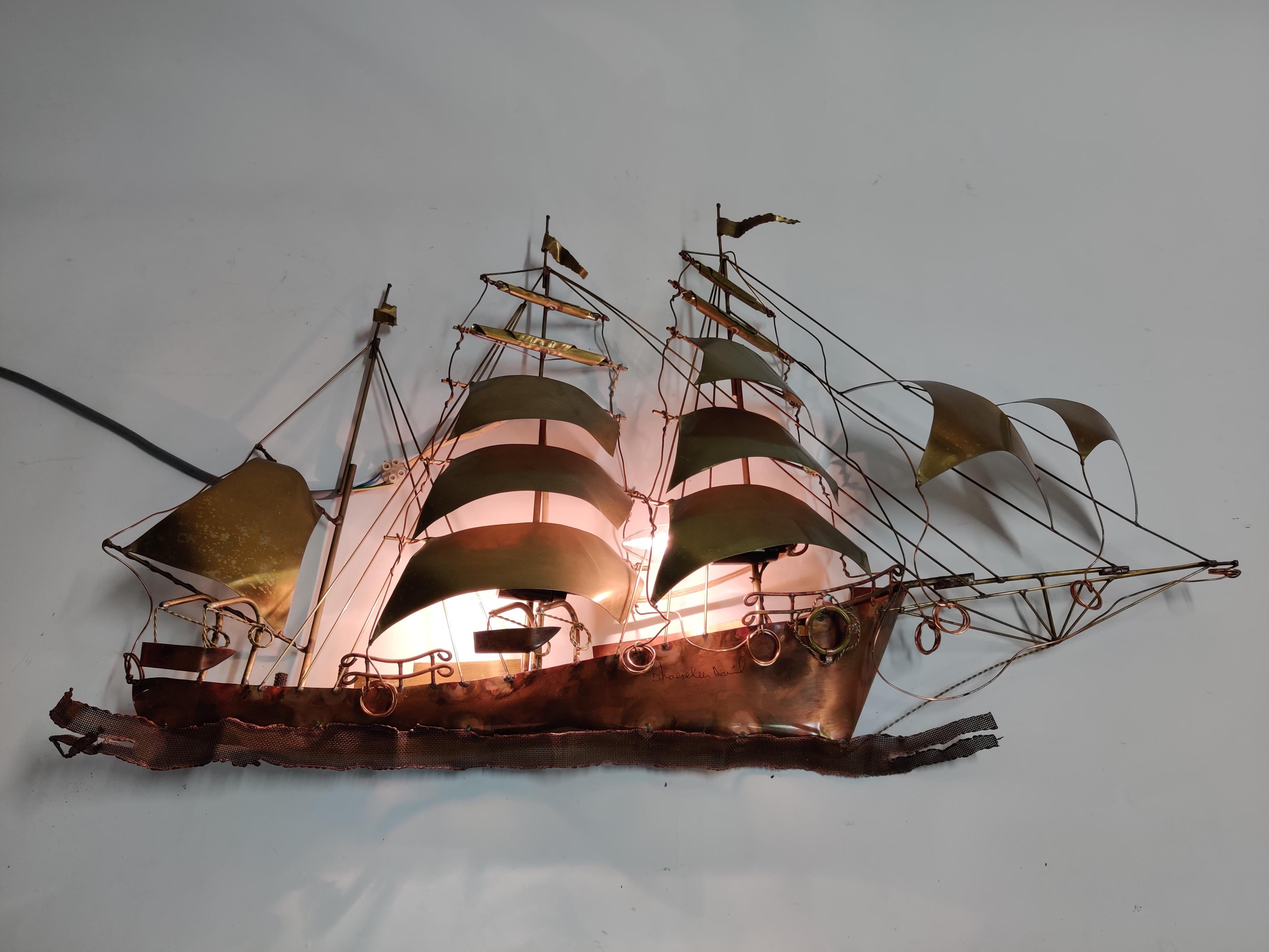 Belgian Daniel D'haeseleer copper sailboat sculpture