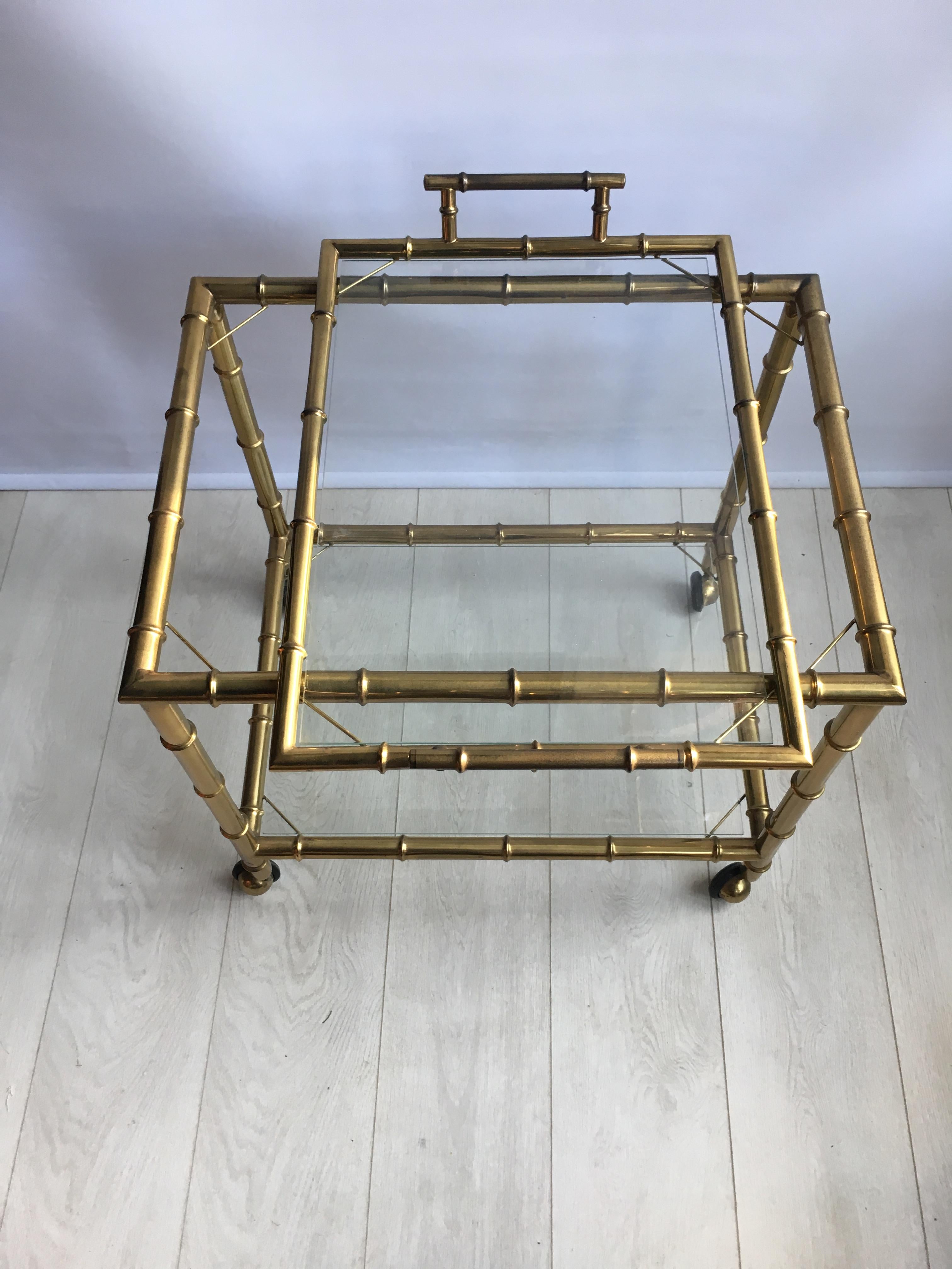 Vintage French Brass Faux Bamboo Drinks Trolley In Good Condition In Copthorne, GB