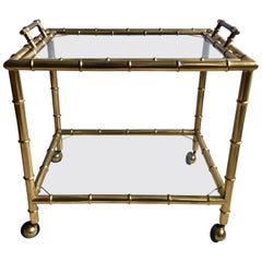 Vintage French Brass Faux Bamboo Drinks Trolley