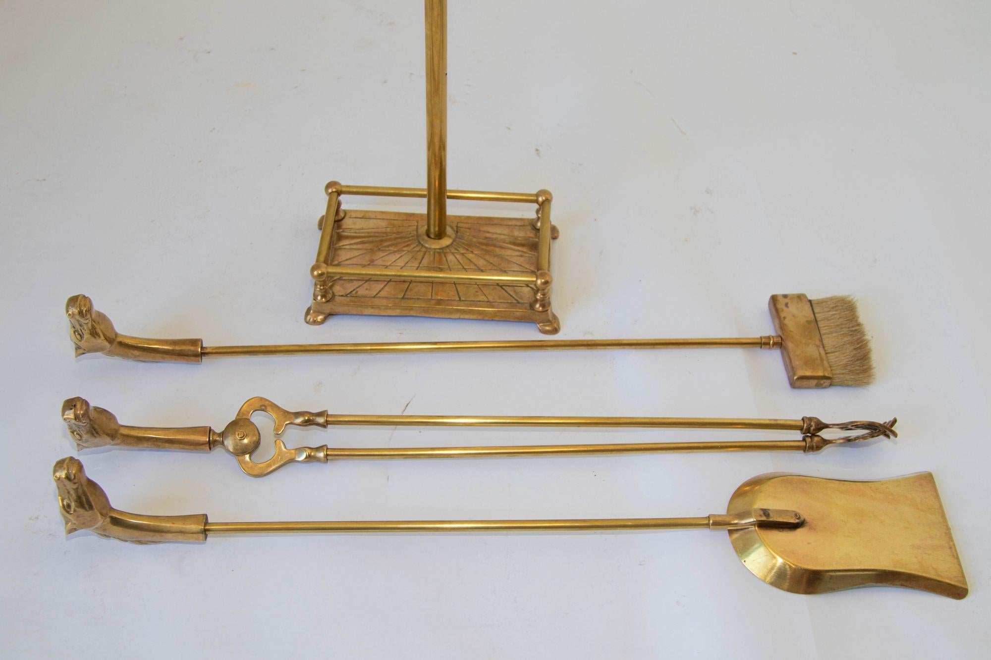 Vintage French Brass Fireplace Tools Set with Horse Head Motif, 1950s 9