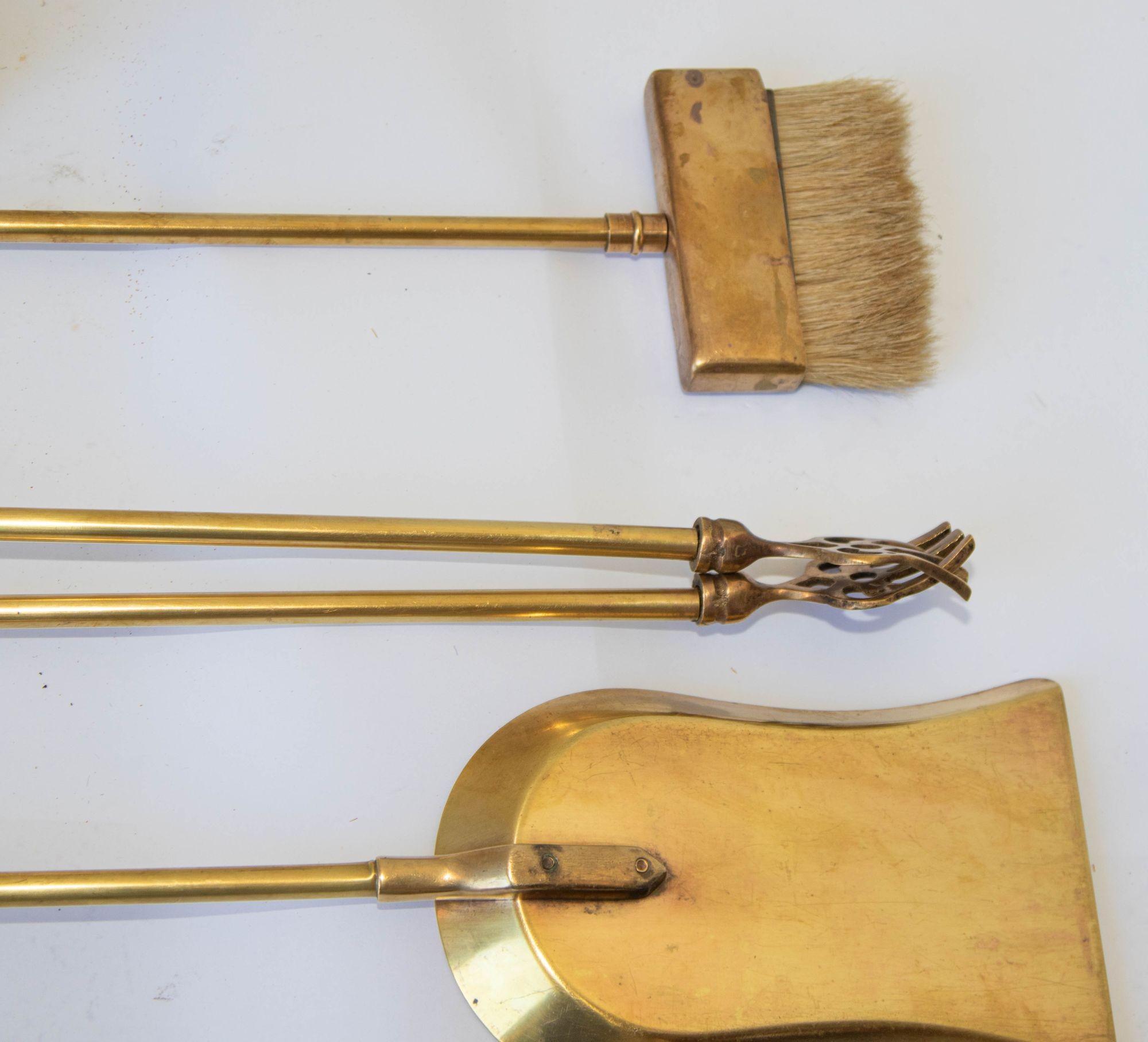Vintage French Brass Fireplace Tools Set with Horse Head Motif, 1950s 2