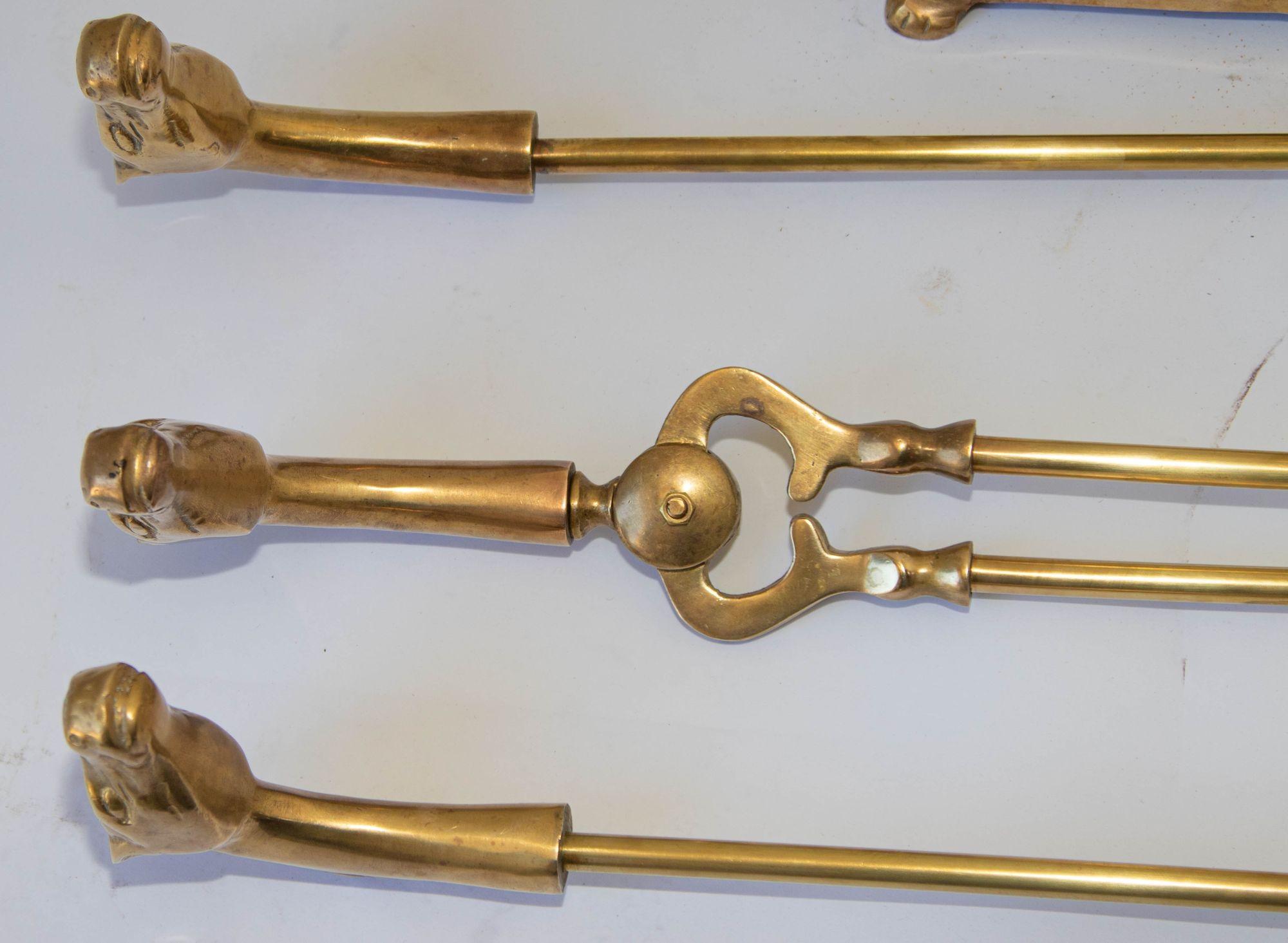 Vintage French Brass Fireplace Tools Set with Horse Head Motif, 1950s 3