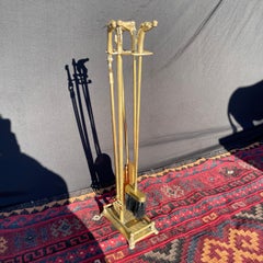 Vintage French Brass Fireplace Tools Set with Horse Head Motif, 1950s