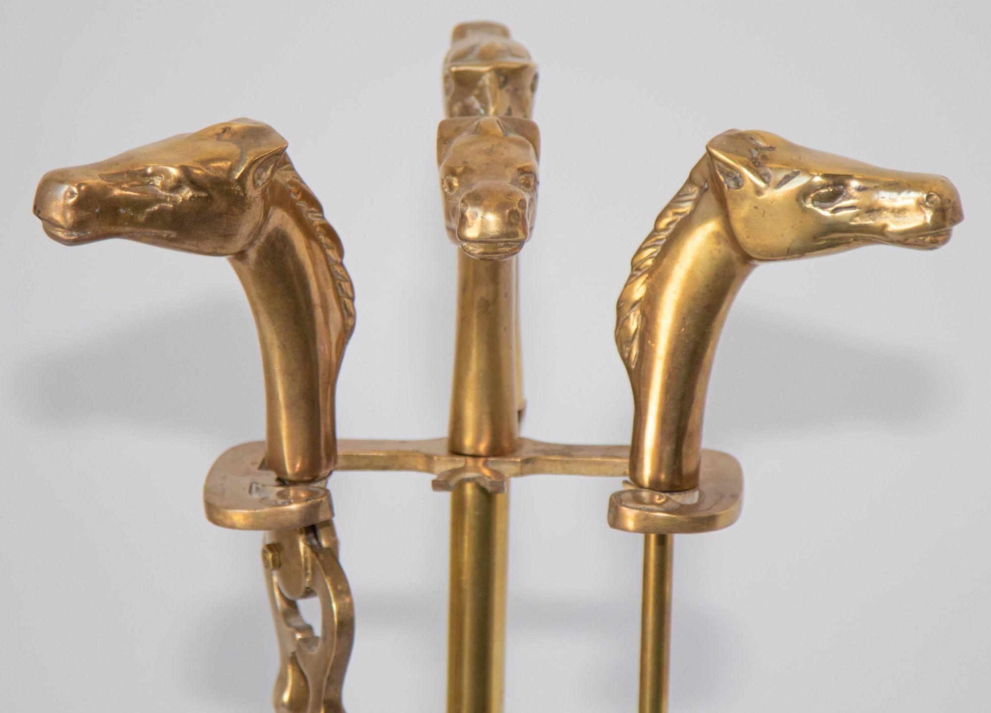 Vintage French Brass Fireplace Tools Set with Horse Head Motif, 1950s 10