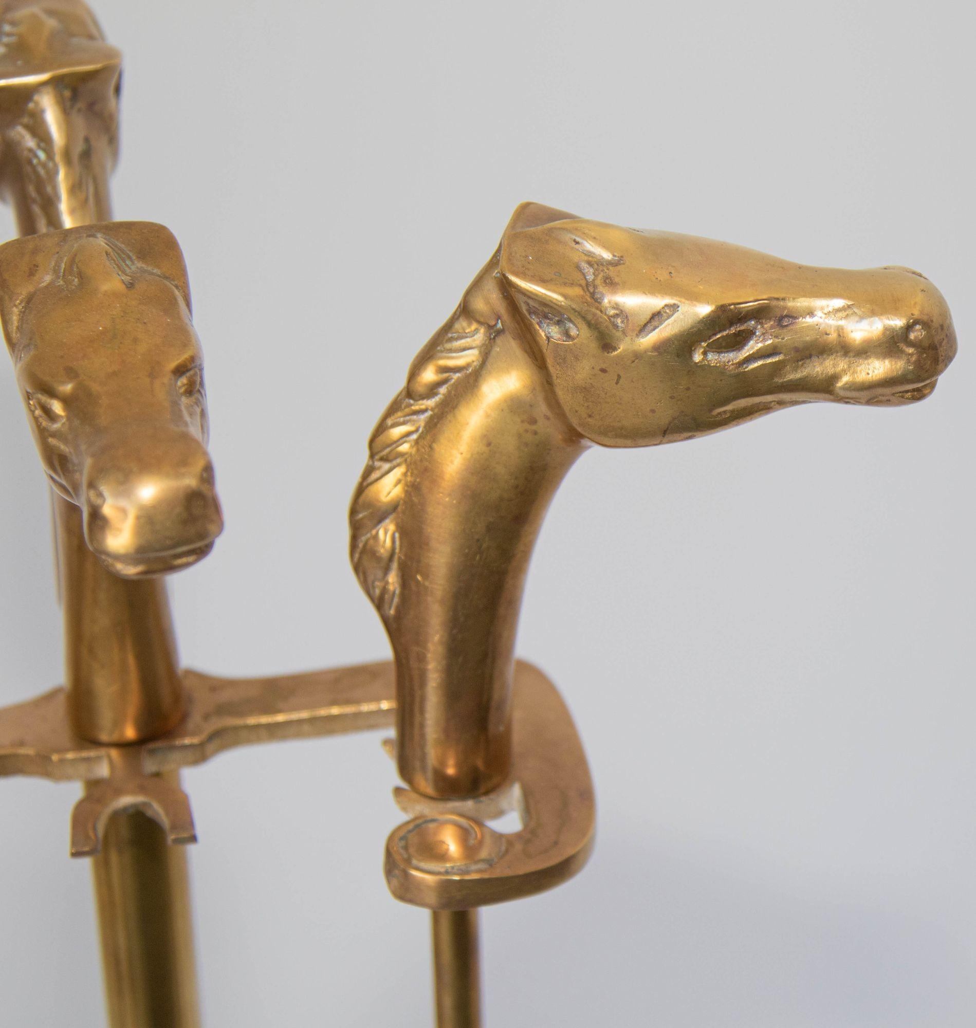 Vintage French Brass Fireplace Tools Set with Horse Head Motif, 1950s 6