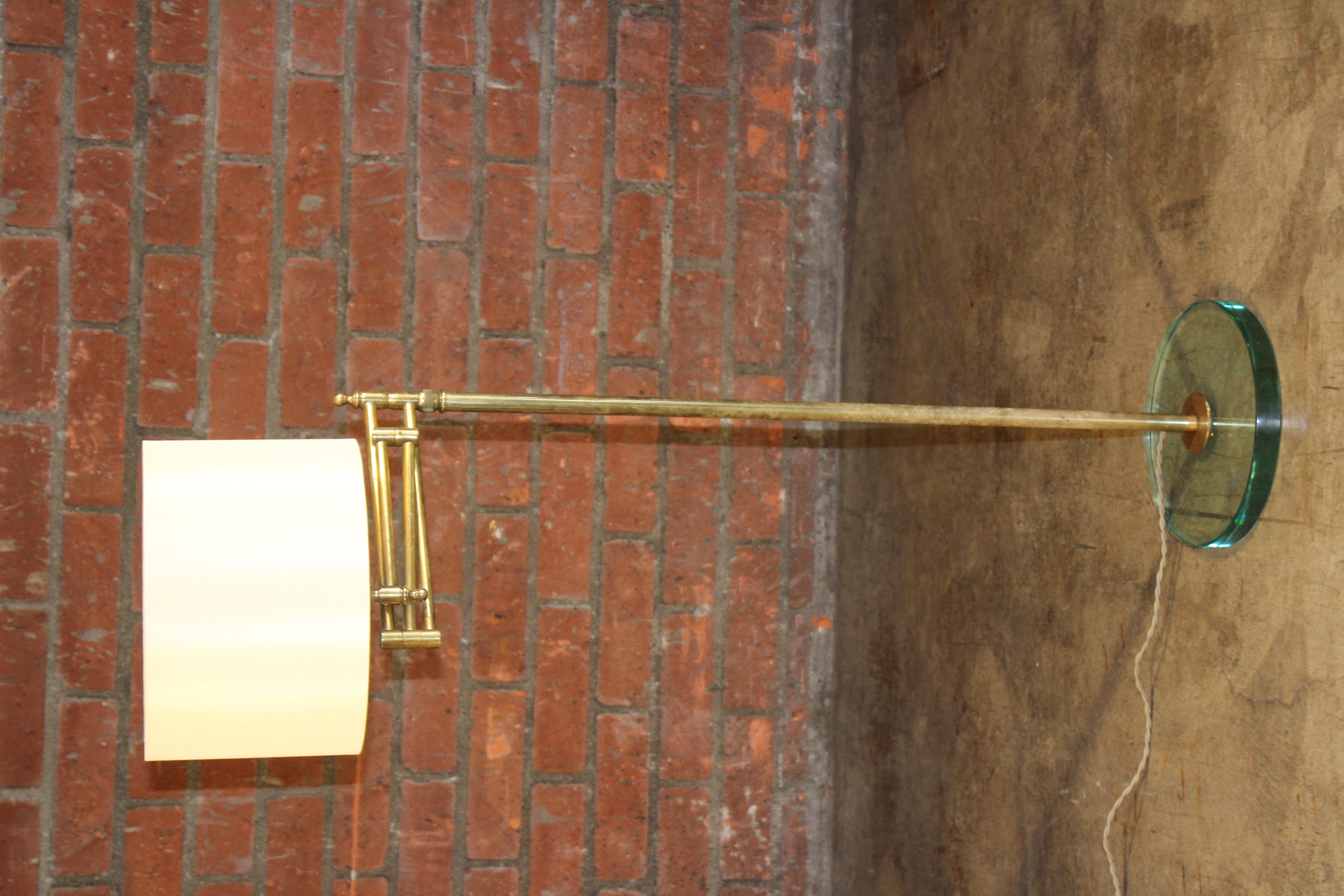 Vintage French Brass Floor Lamp on Glass Base In Good Condition For Sale In Los Angeles, CA
