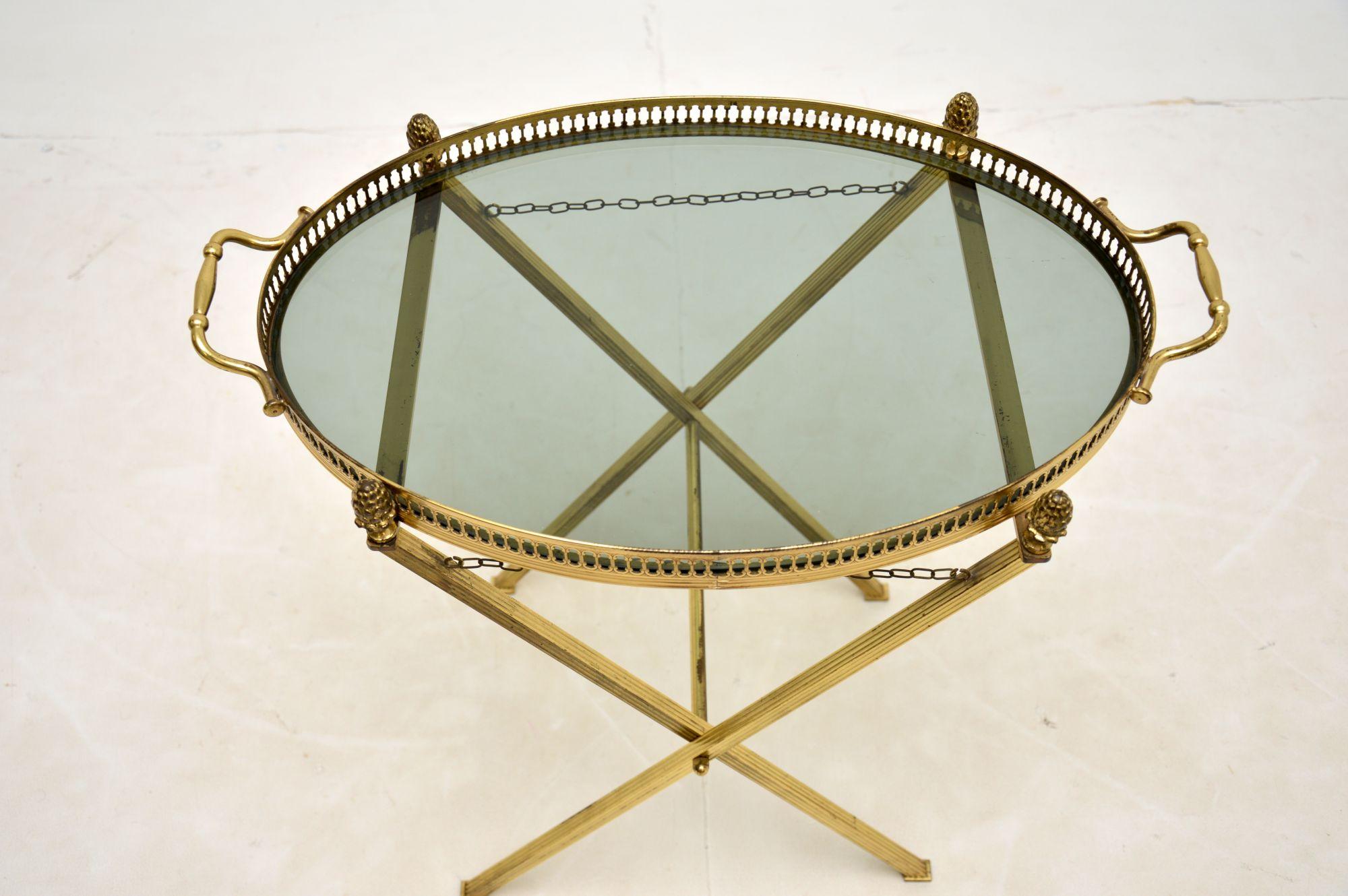 Vintage French Brass Folding Side Table In Good Condition In London, GB