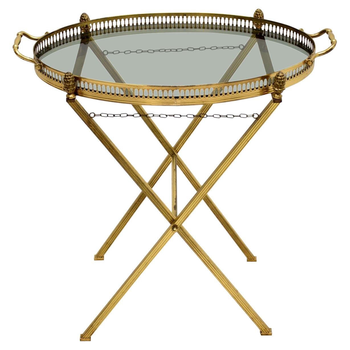 Vintage French Brass Folding Side Table