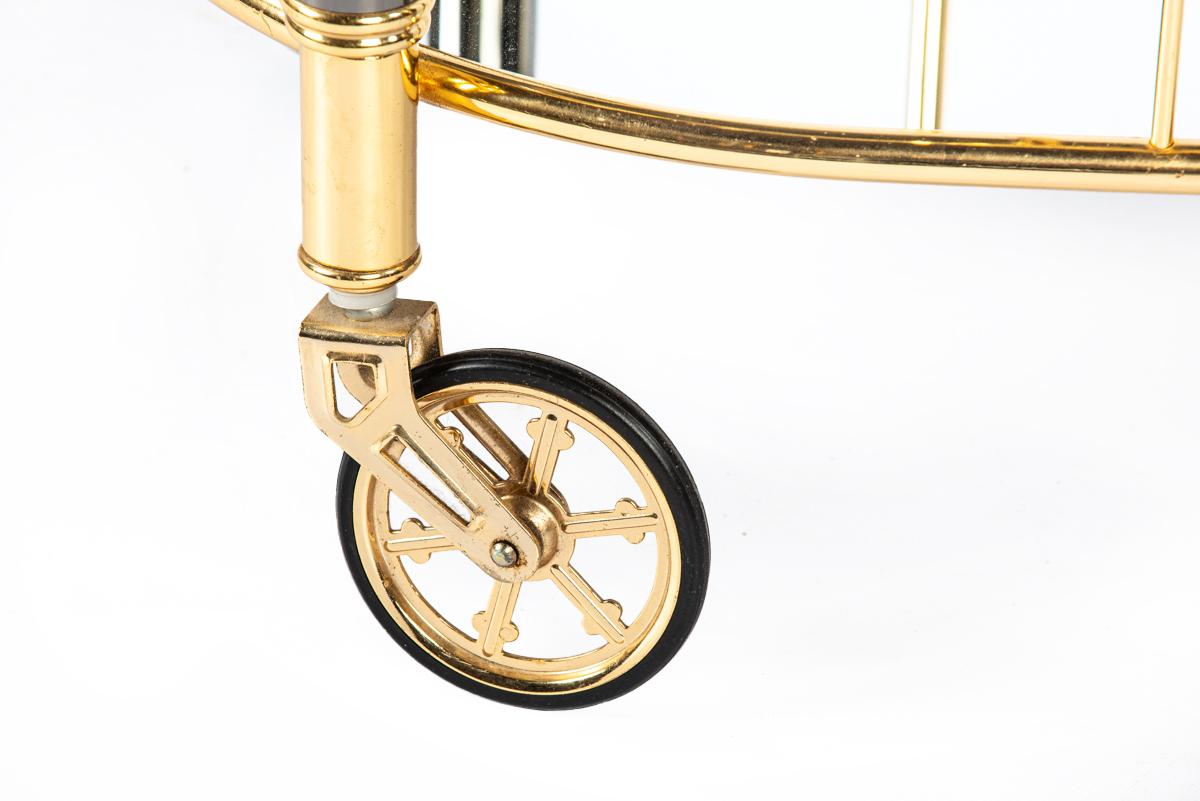 Vintage French brass, glass and black chrome Hollywood regency bar trolley cart For Sale 6