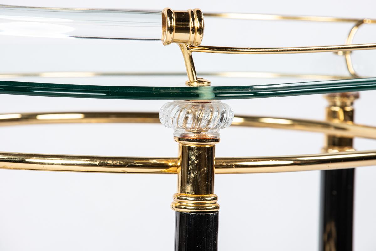 Vintage French brass, glass and black chrome Hollywood regency bar trolley cart For Sale 7