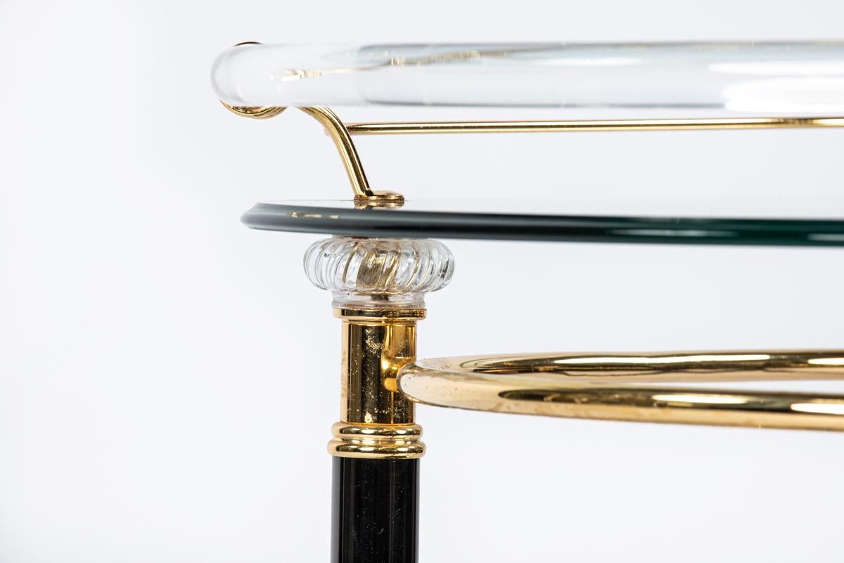Vintage French brass, glass and black chrome Hollywood regency bar trolley cart For Sale 8