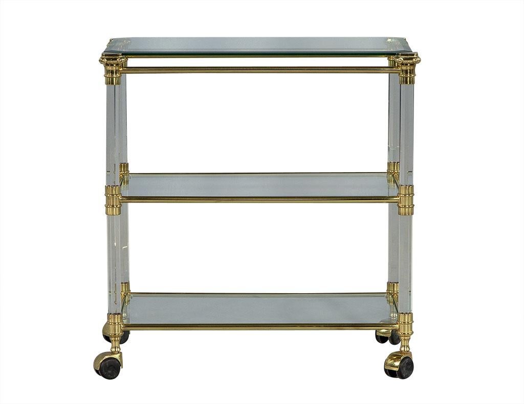 Hollywood Regency Vintage French Brass Glass and Lucite Serving Cart