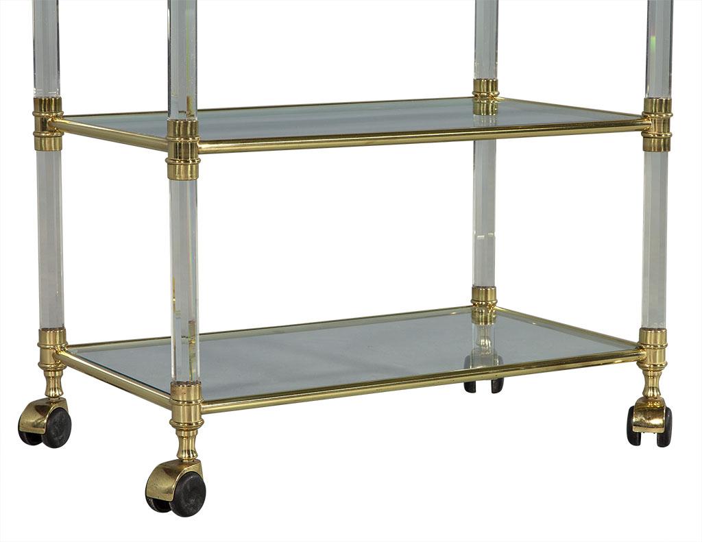 Vintage French Brass Glass and Lucite Serving Cart In Good Condition In North York, ON