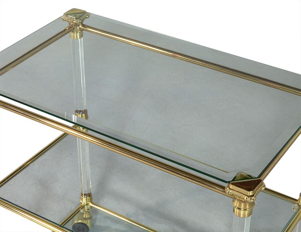 Vintage French Brass Glass and Lucite Serving Cart 1
