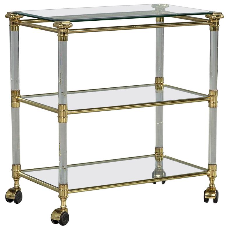 Vintage French Brass Glass and Lucite Serving Cart