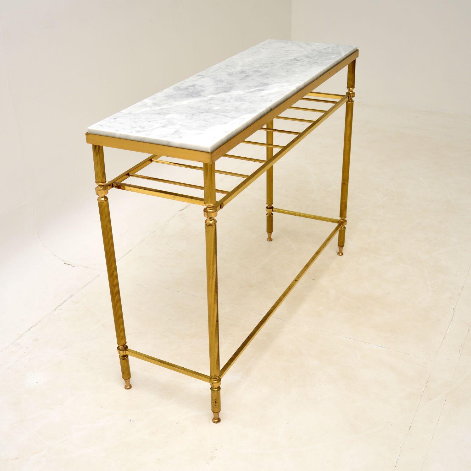 Mid-Century Modern Vintage French Brass & Marble Console Table