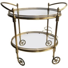 Vintage French Brass Oval Drinks Trolley/Bar Cart