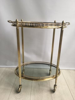 Vintage French brass Oval Drinks Trolley or Bar Cart