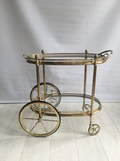 Vintage French Brass Oval Drinks Trolley or Bar Cart