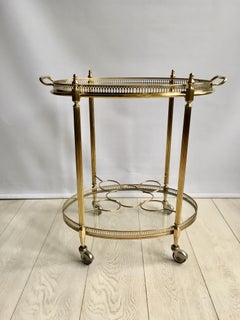 Vintage French Brass Oval Drinks Trolley or Bar Cart