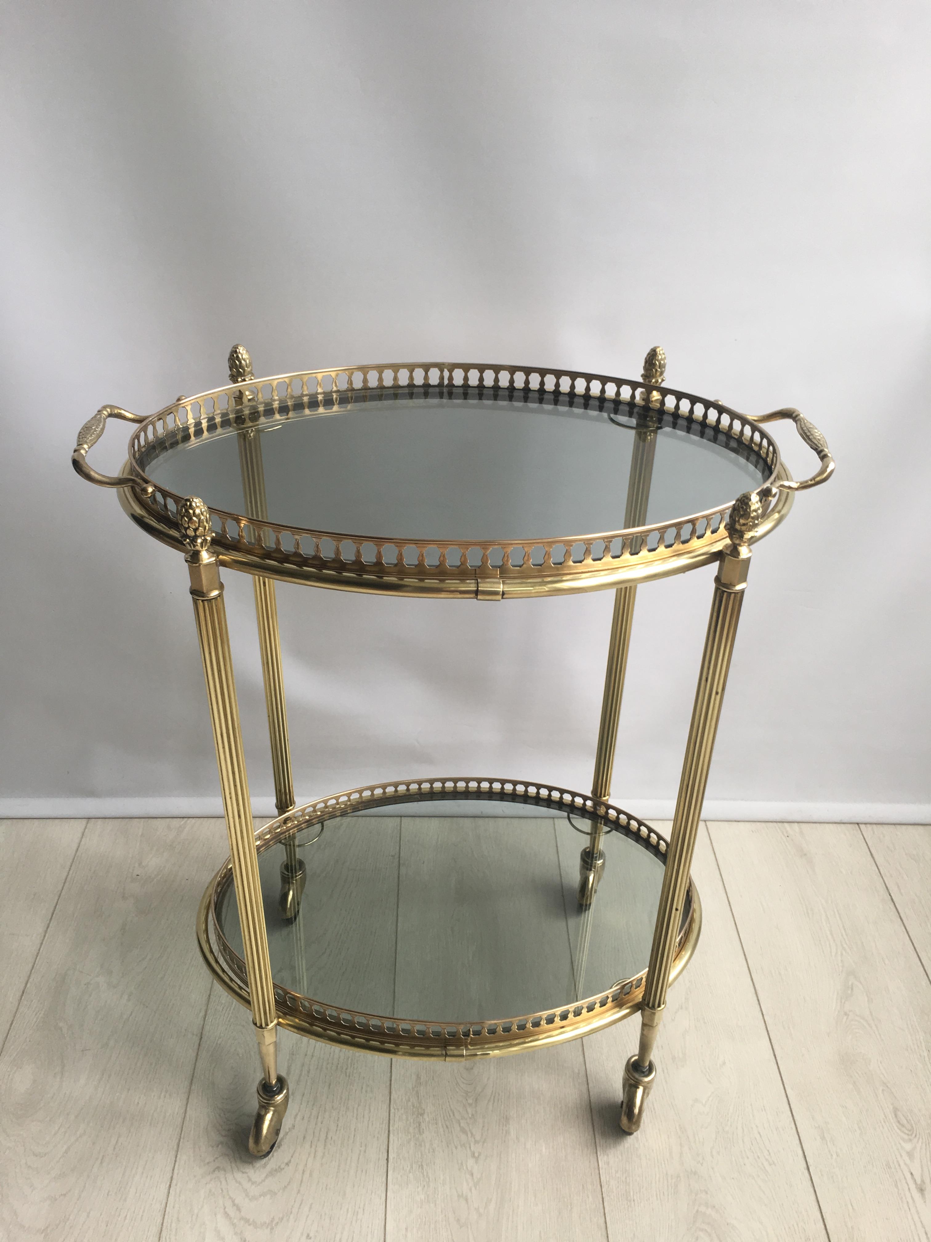Hollywood Regency Vintage French brass Oval Drinks Trolley or Bar Cart