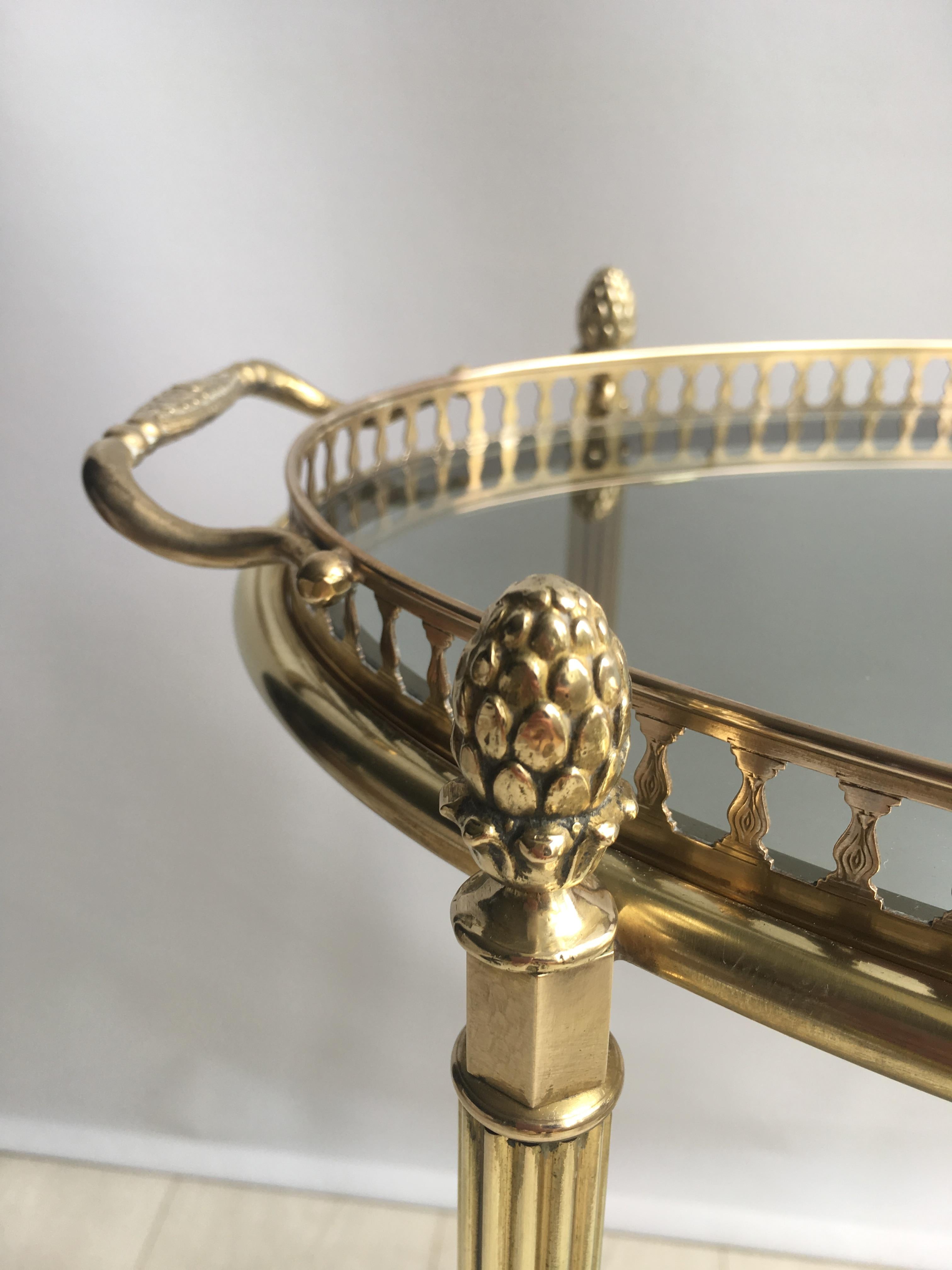 Vintage French brass Oval Drinks Trolley or Bar Cart In Good Condition In Copthorne, GB