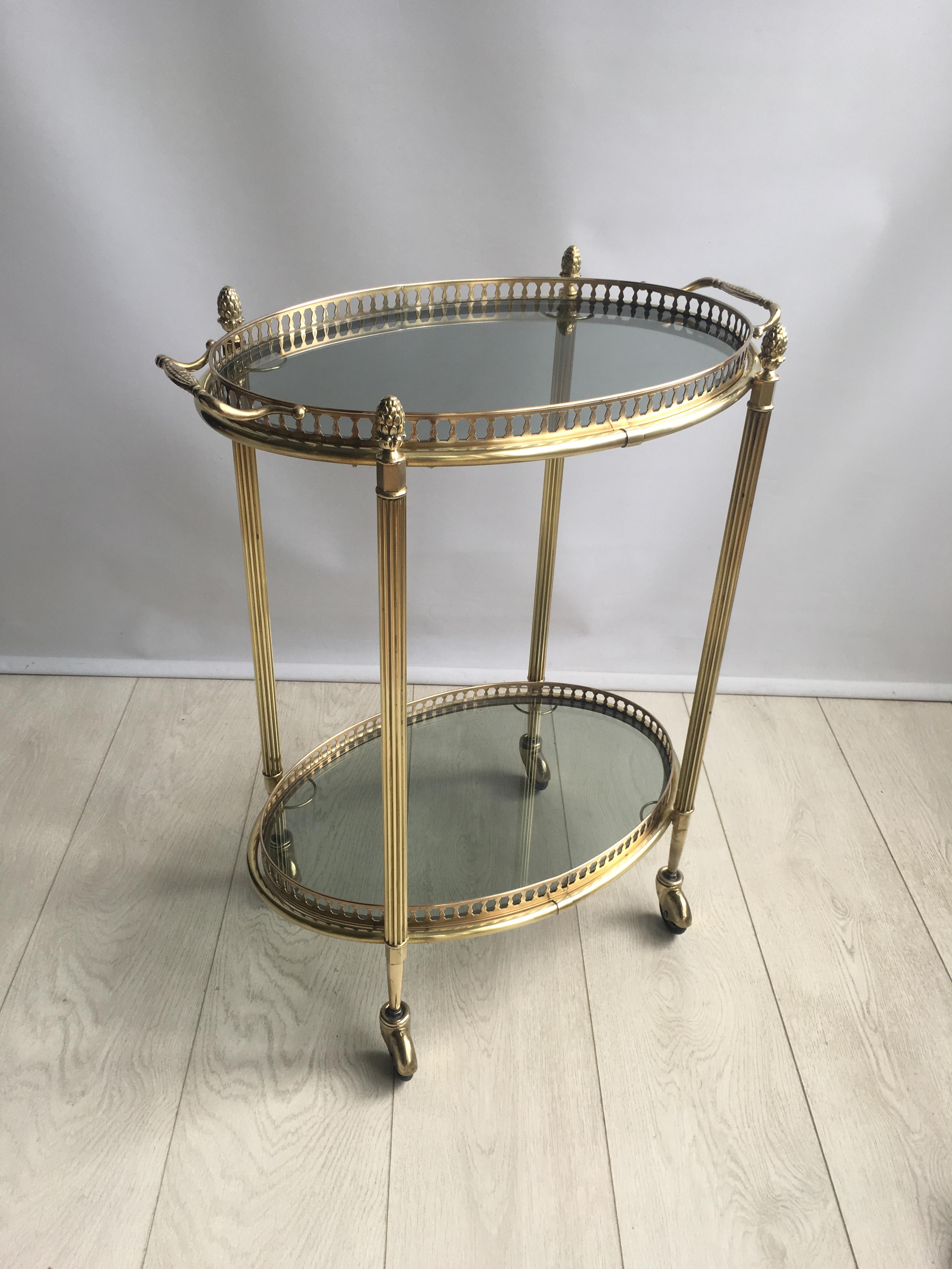 Brass Vintage French brass Oval Drinks Trolley or Bar Cart