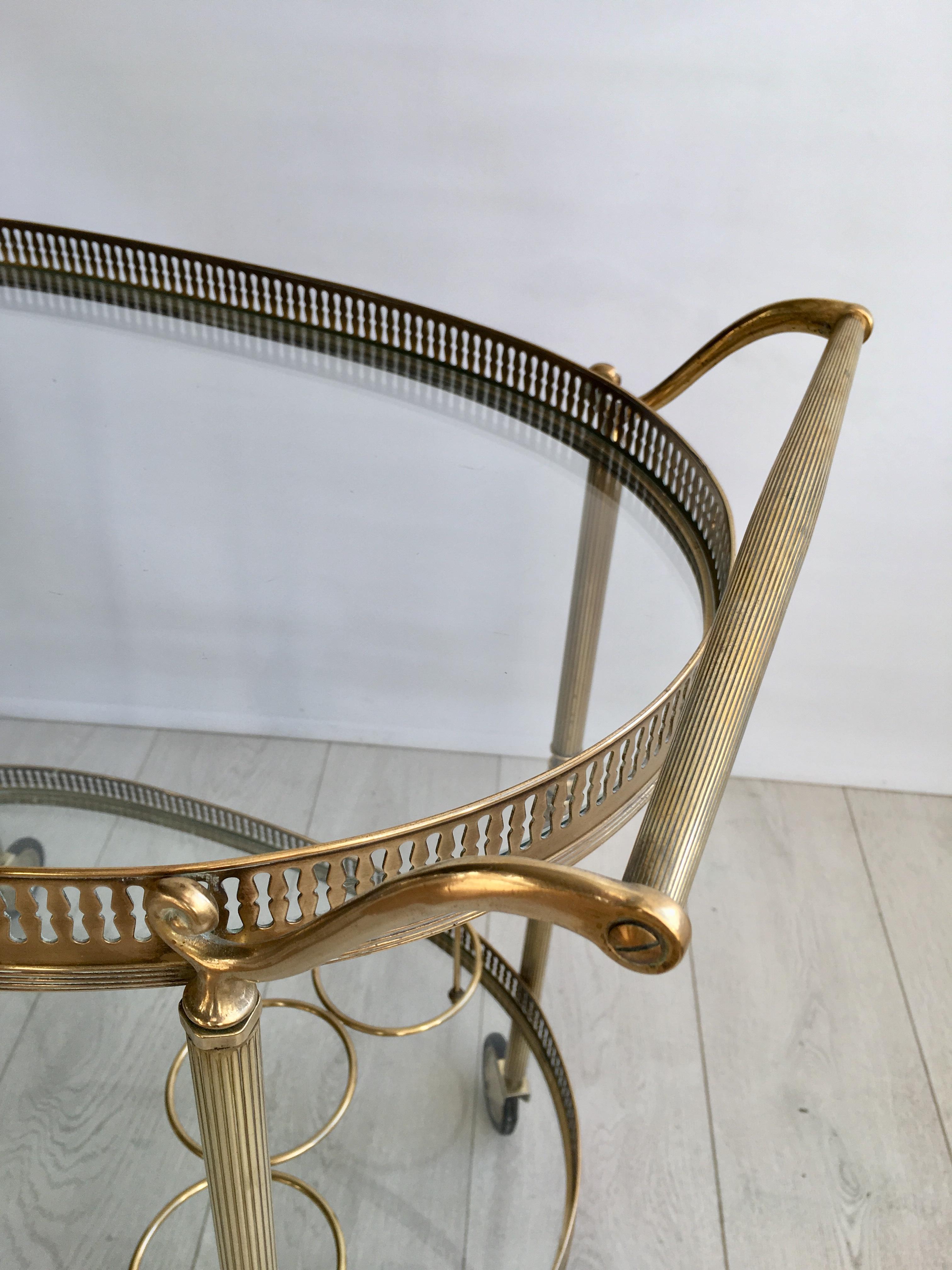 Vintage French Brass Oval Drinks Trolley or Bar Cart 2