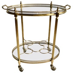 Vintage French Brass Oval Drinks Trolley or Bar Cart