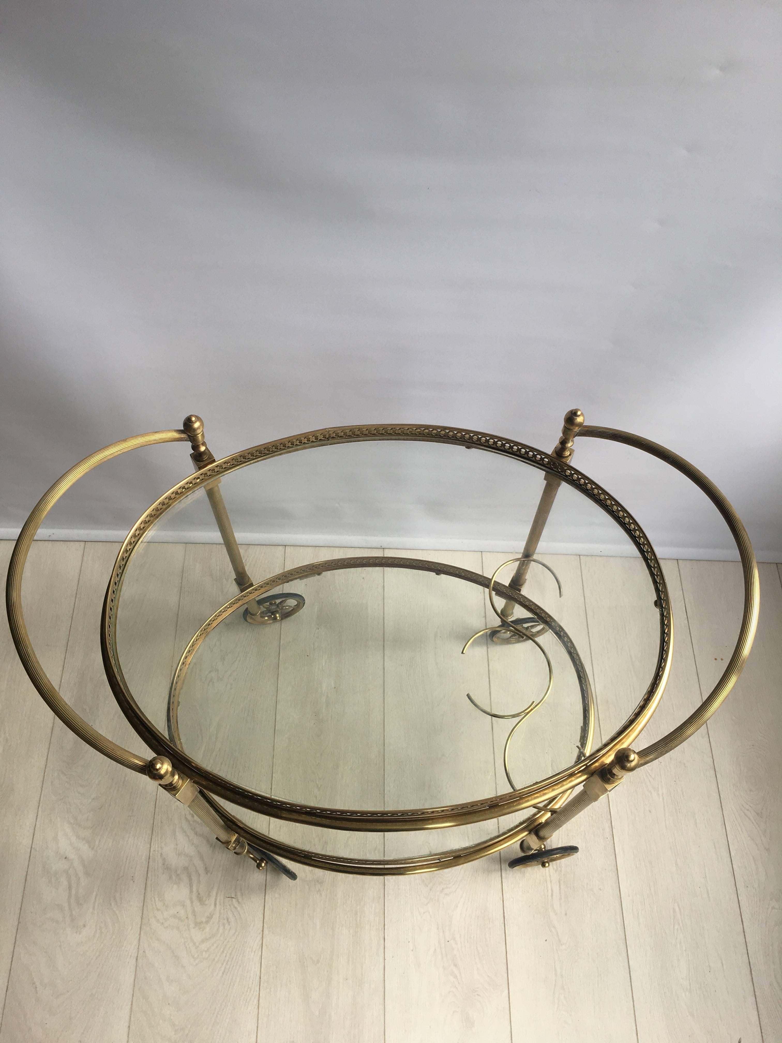 Vintage French Brass Oval Drinks Trolley/Bar Cart For Sale 2