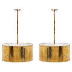 Vintage French Brass Pendant Lights, Pair