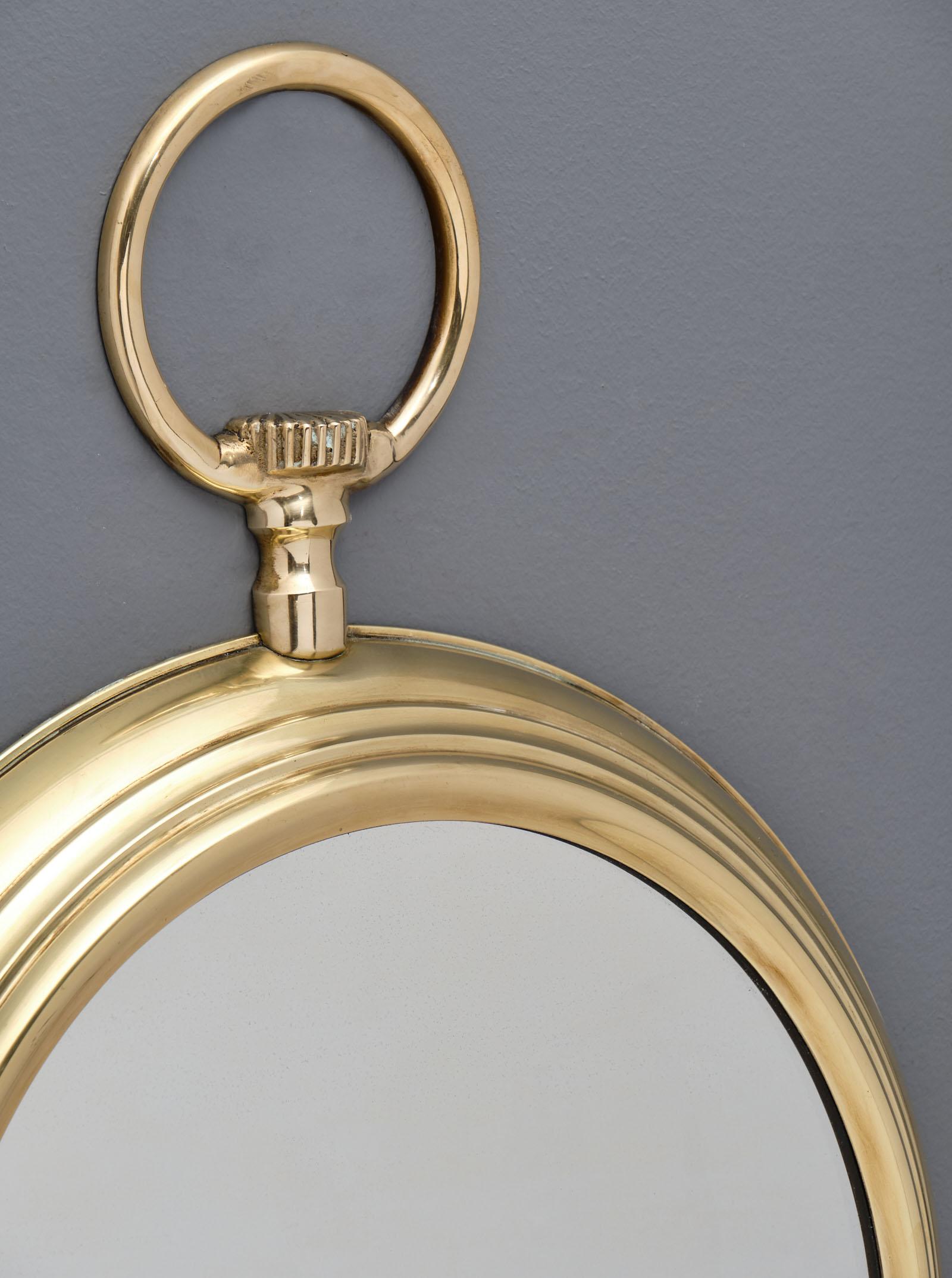 Vintage French Brass Pocket Watch Mirror In Good Condition In Austin, TX