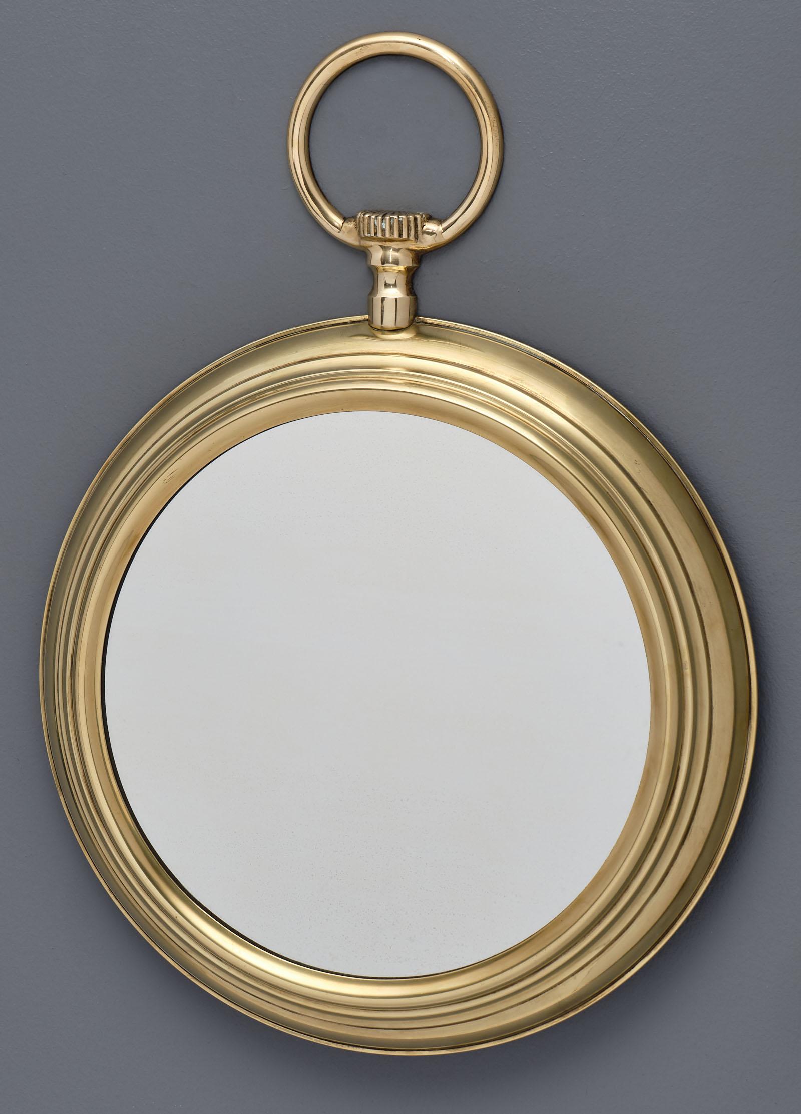 Mid-20th Century Vintage French Brass Pocket Watch Mirror