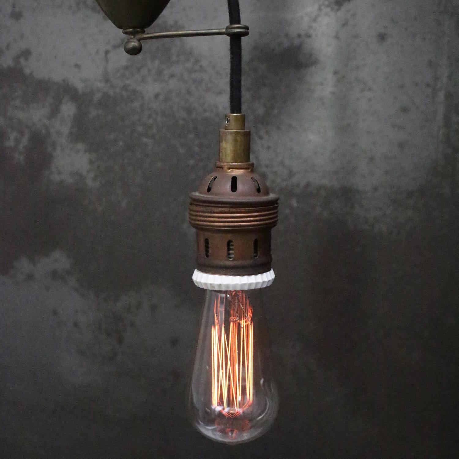 20th Century Vintage French Brass Pulley pendant lamp For Sale
