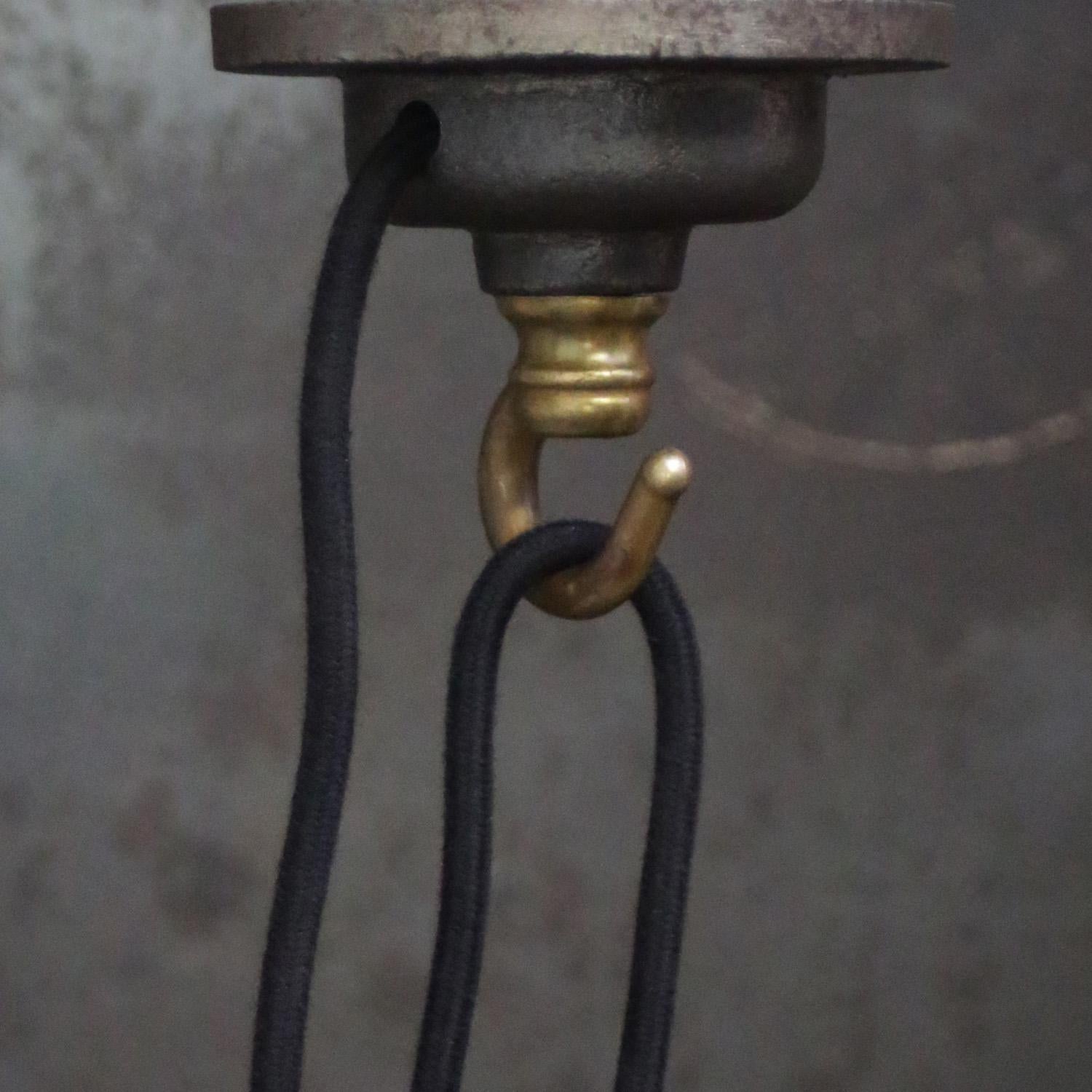 Porcelain Vintage French Brass Pulley pendant lamp For Sale
